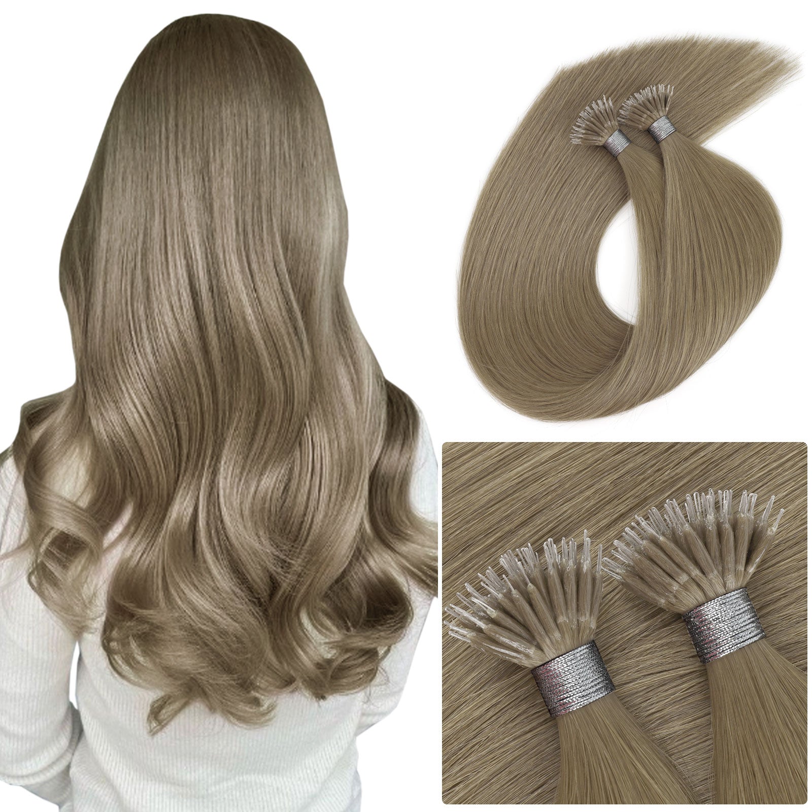 Virgin Nano Ring Hair Extensions 18A# Sandy Brown