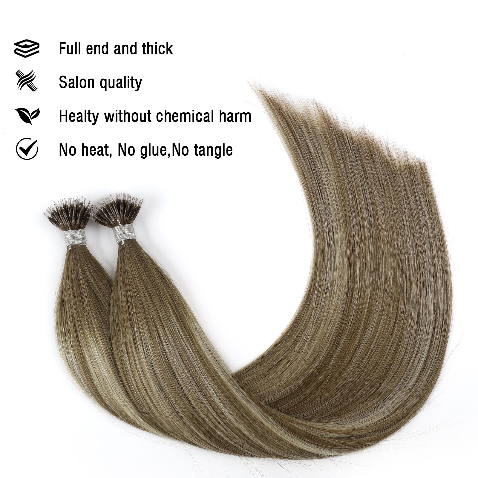 Virgin Nano Ring Hair Extensions Rooted Highlight R3-P3/60#