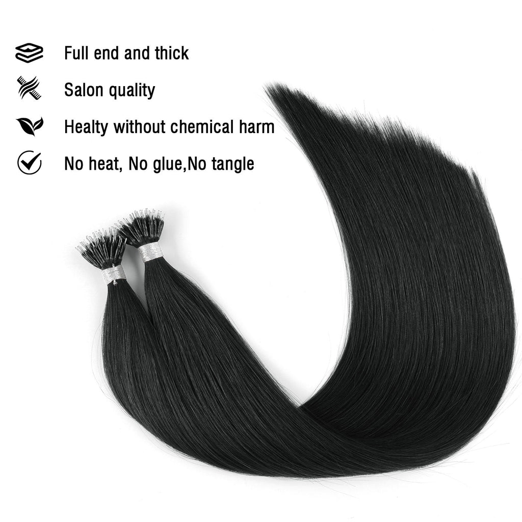 Virgin Nano Ring Hair Extensions 1# Jet Black