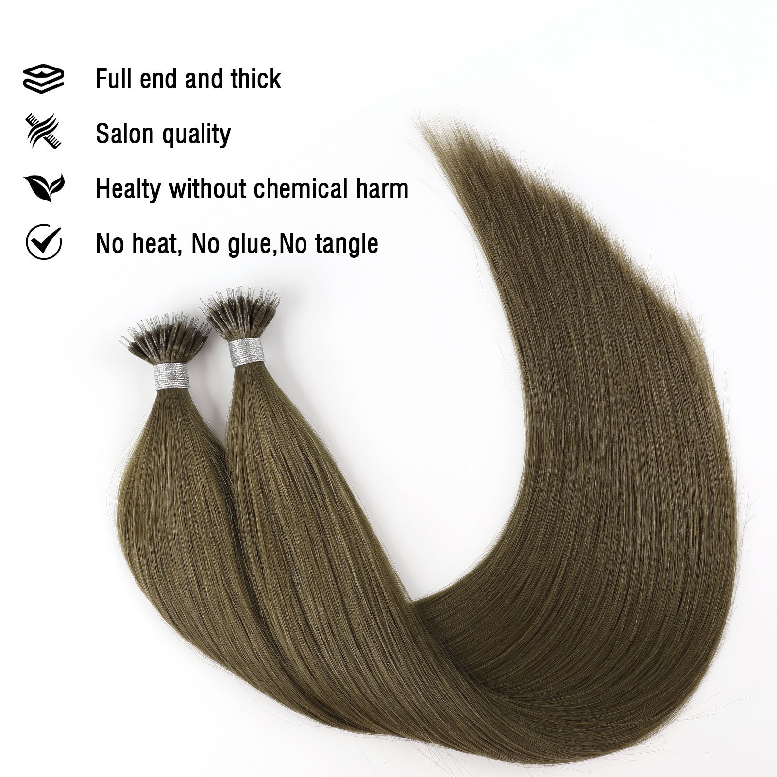 Virgin Nano Ring Hair Extensions 3# Medium Ash Brown
