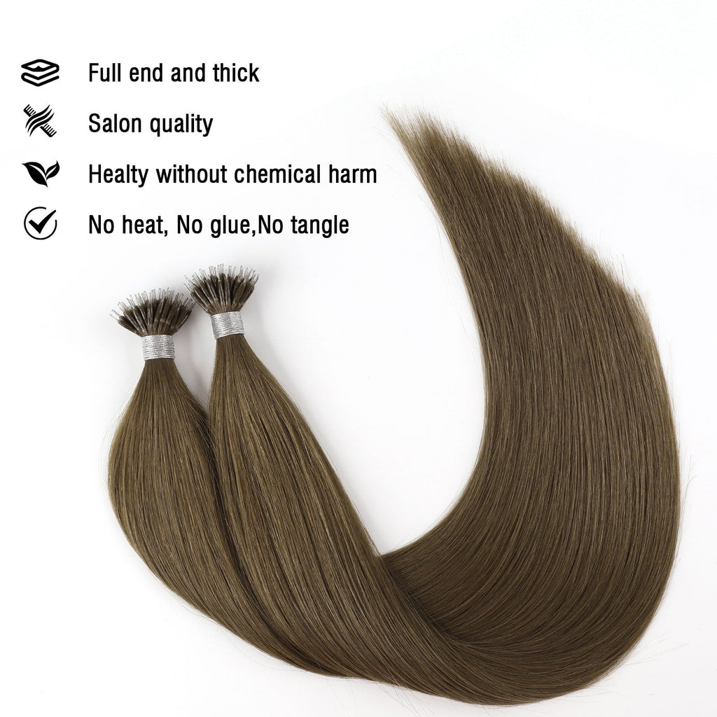 Virgin Nano Ring Hair Extensions 4# Warm Chestnut Brown