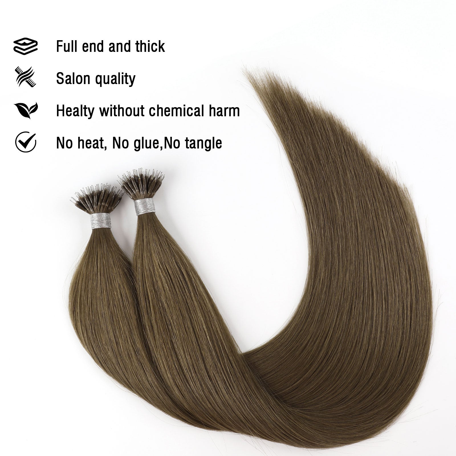 Virgin Nano Ring Hair Extensions 4# Warm Chestnut Brown