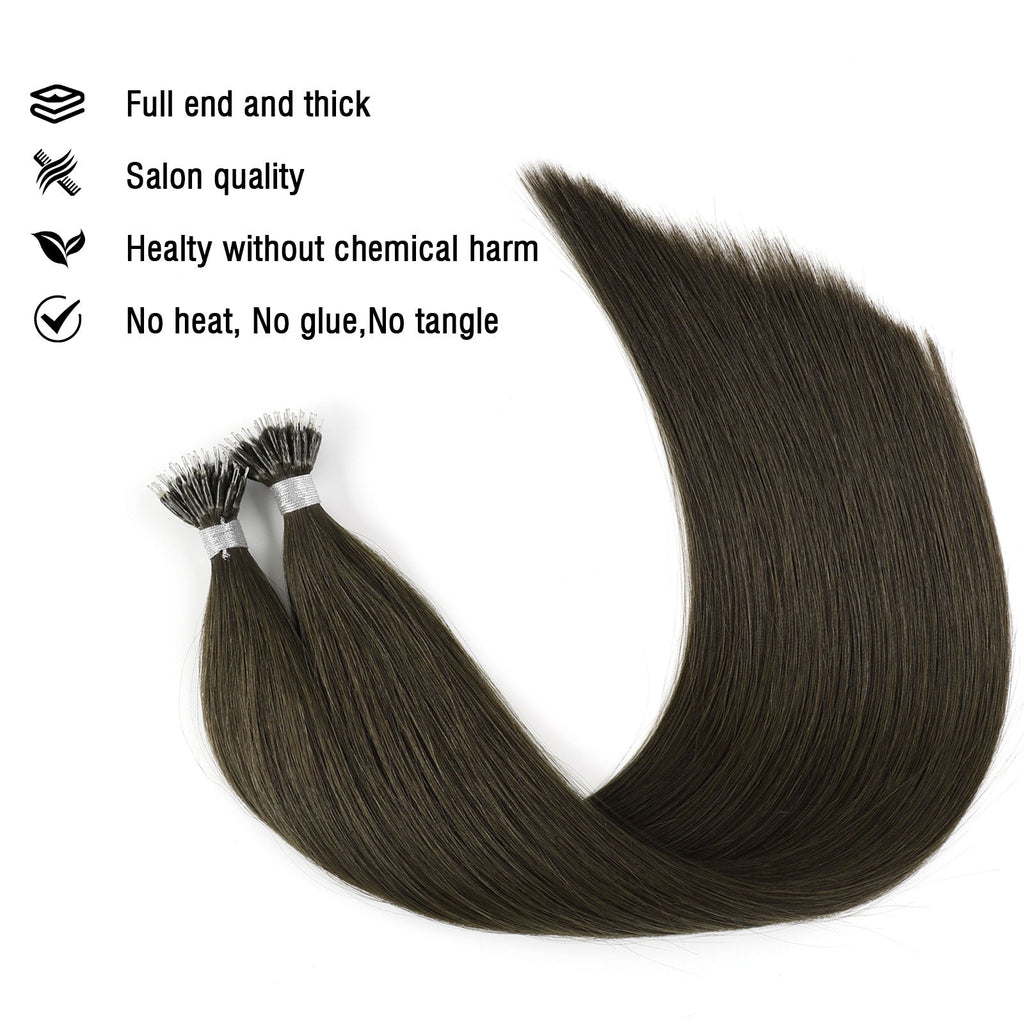 Virgin Nano Ring Hair Extensions 2A# Dark Chocolate Brown