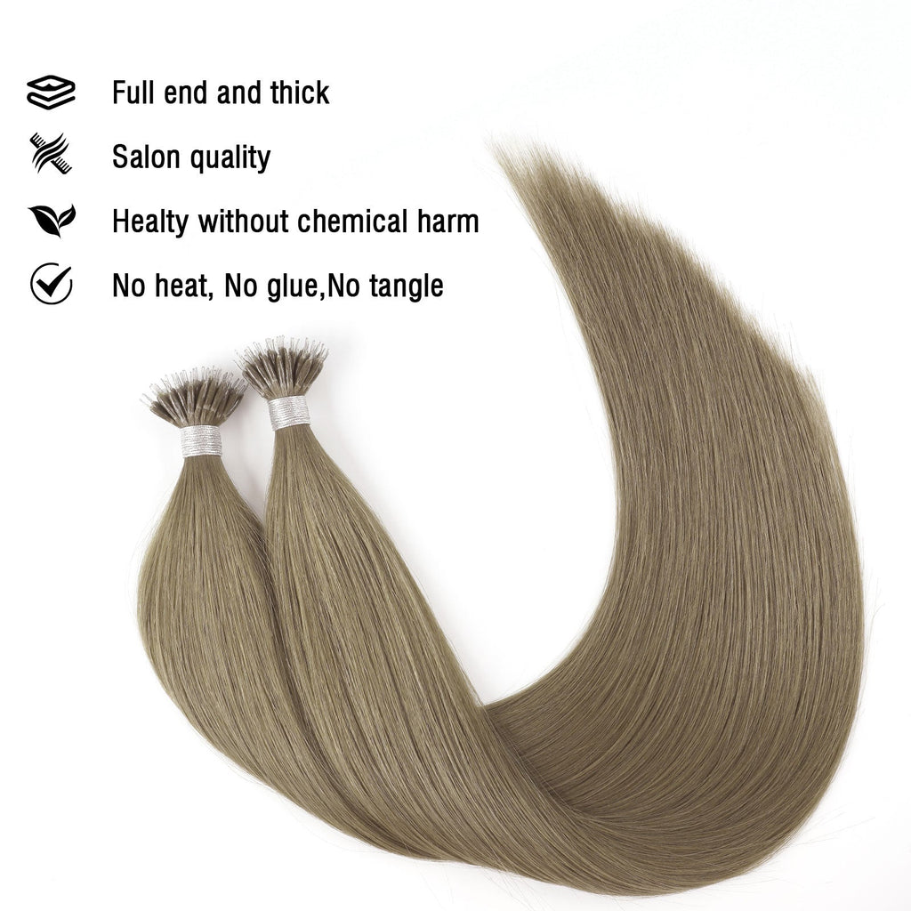 Virgin Nano Ring Hair Extensions 18A# Sandy Brown