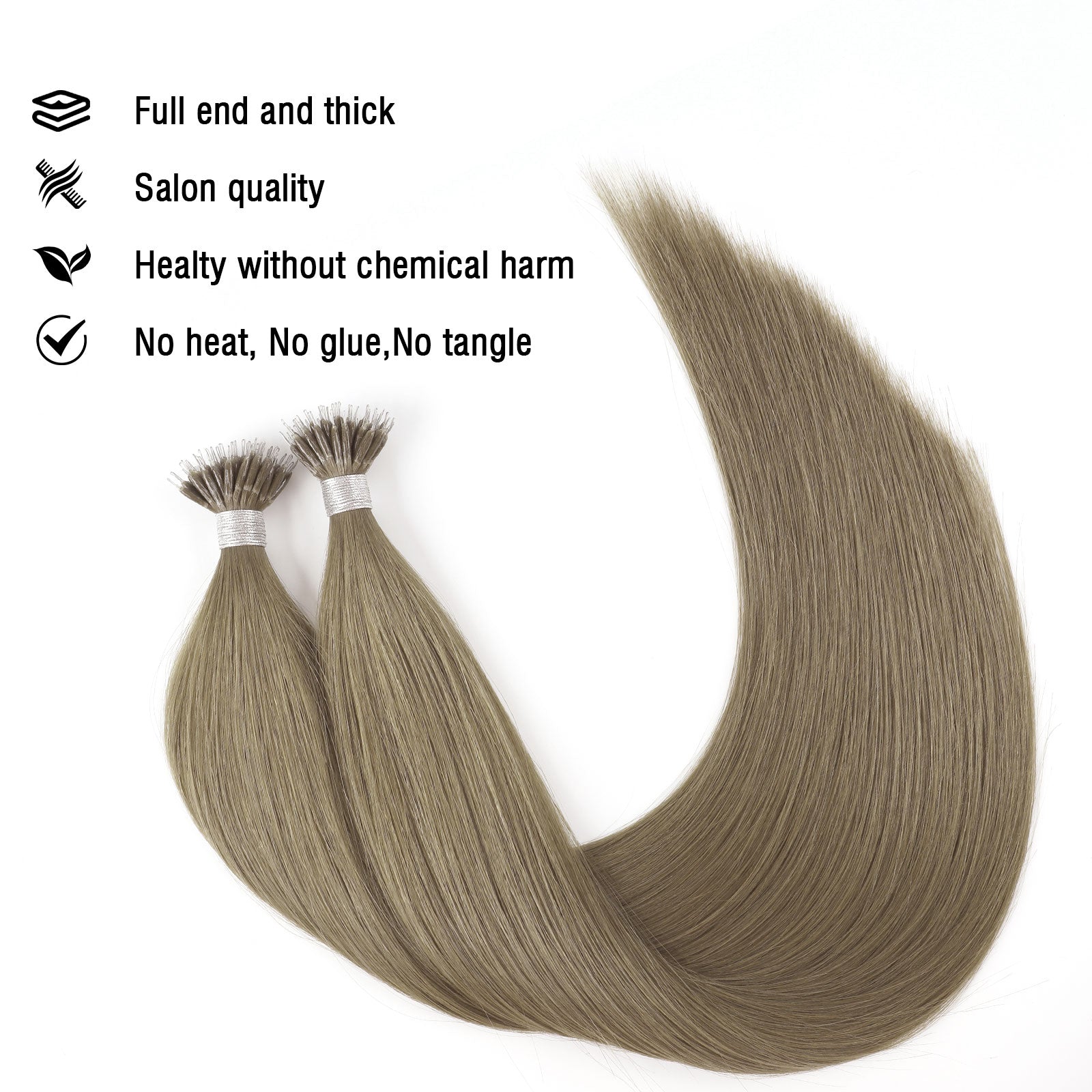 Virgin Nano Ring Hair Extensions 18A# Sandy Brown