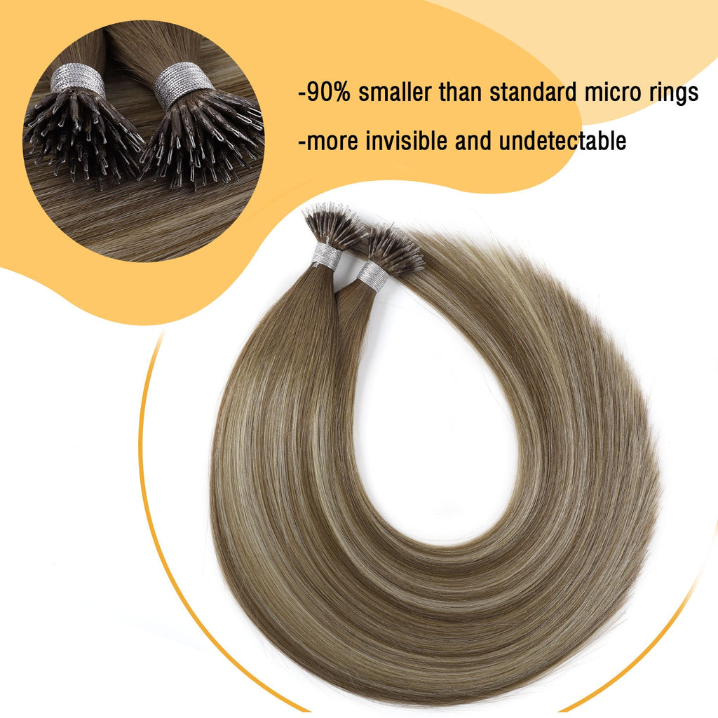 Virgin Nano Ring Hair Extensions Rooted Highlight R3-P3/60#