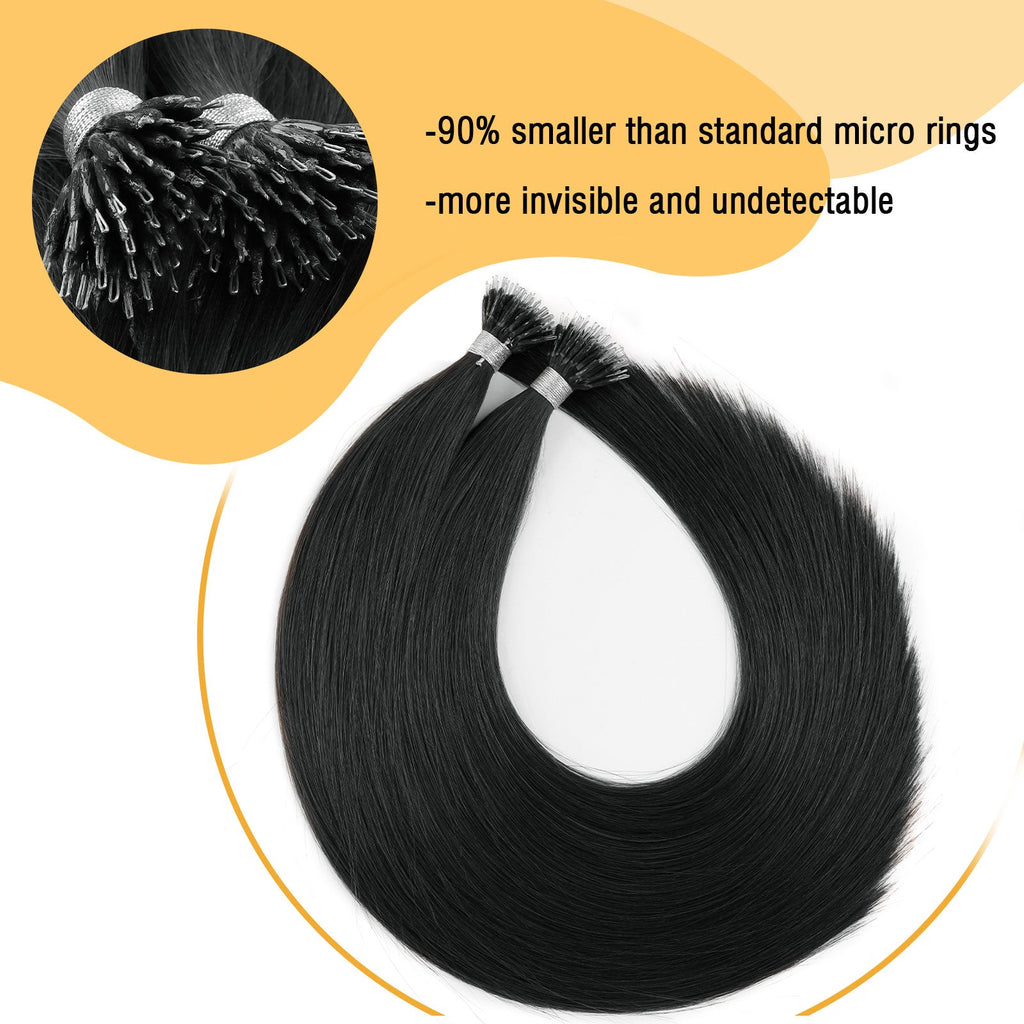Virgin Nano Ring Hair Extensions 1# Jet Black