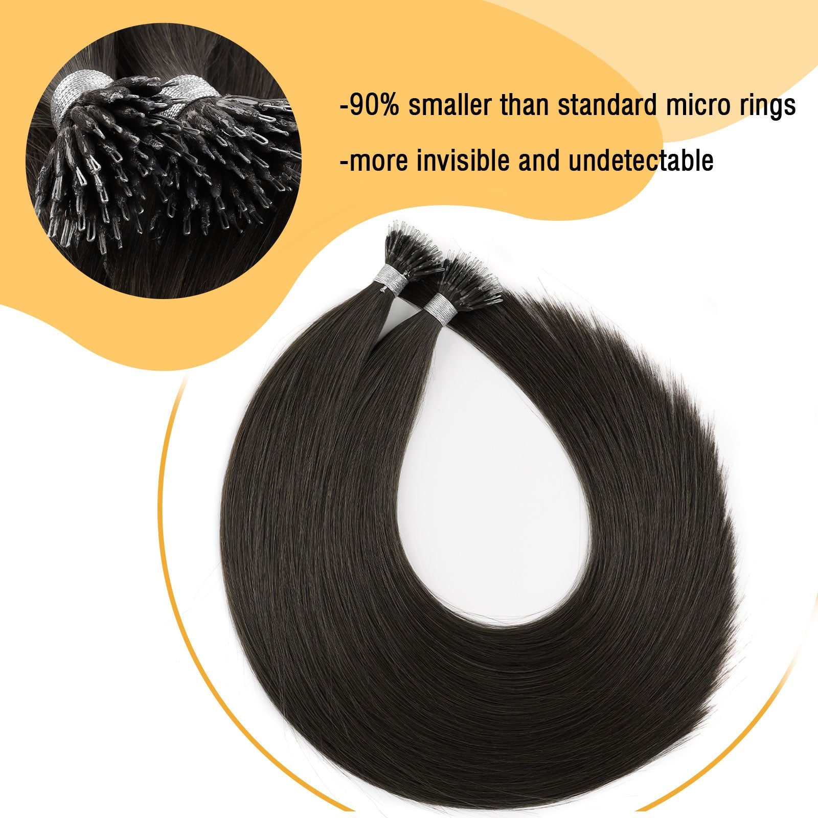 Virgin Nano Ring Hair Extensions 1B# Off Black