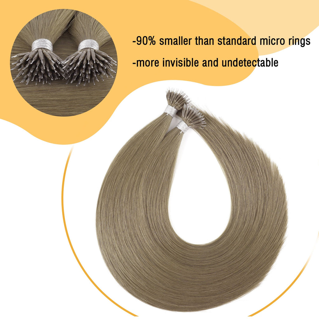 Virgin Nano Ring Hair Extensions 18A# Sandy Brown