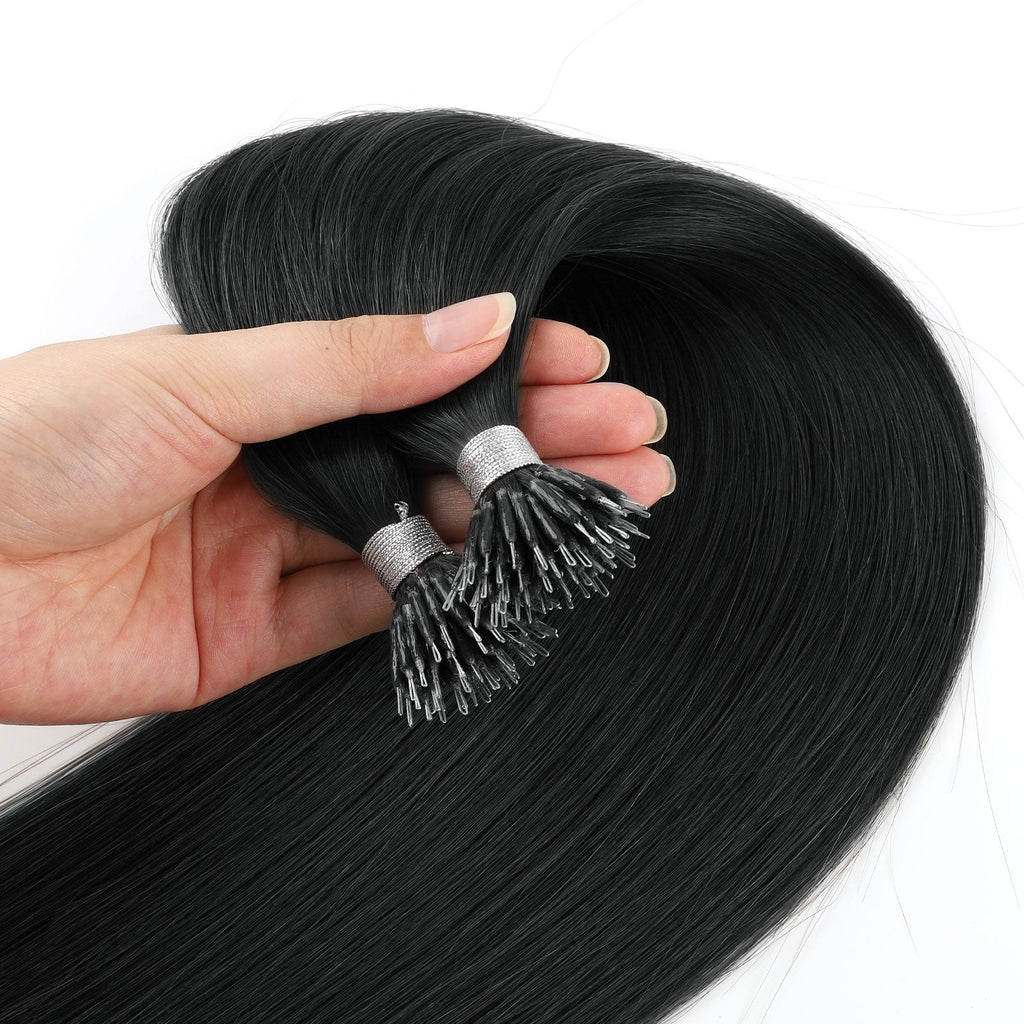 Virgin Nano Ring Hair Extensions 1# Jet Black