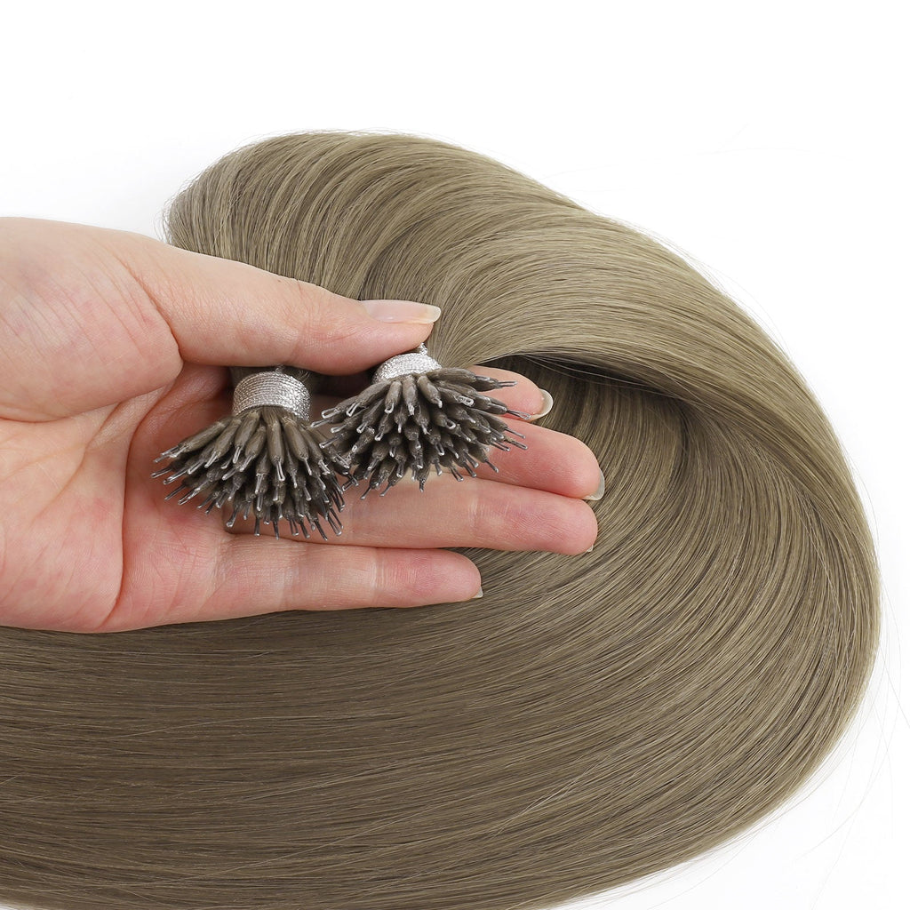 Virgin Nano Ring Hair Extensions 18A# Sandy Brown