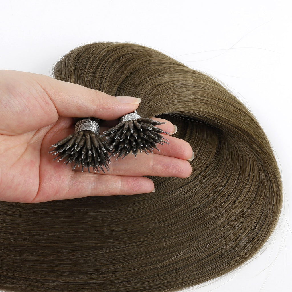 Virgin Nano Ring Hair Extensions 4# Warm Chestnut Brown