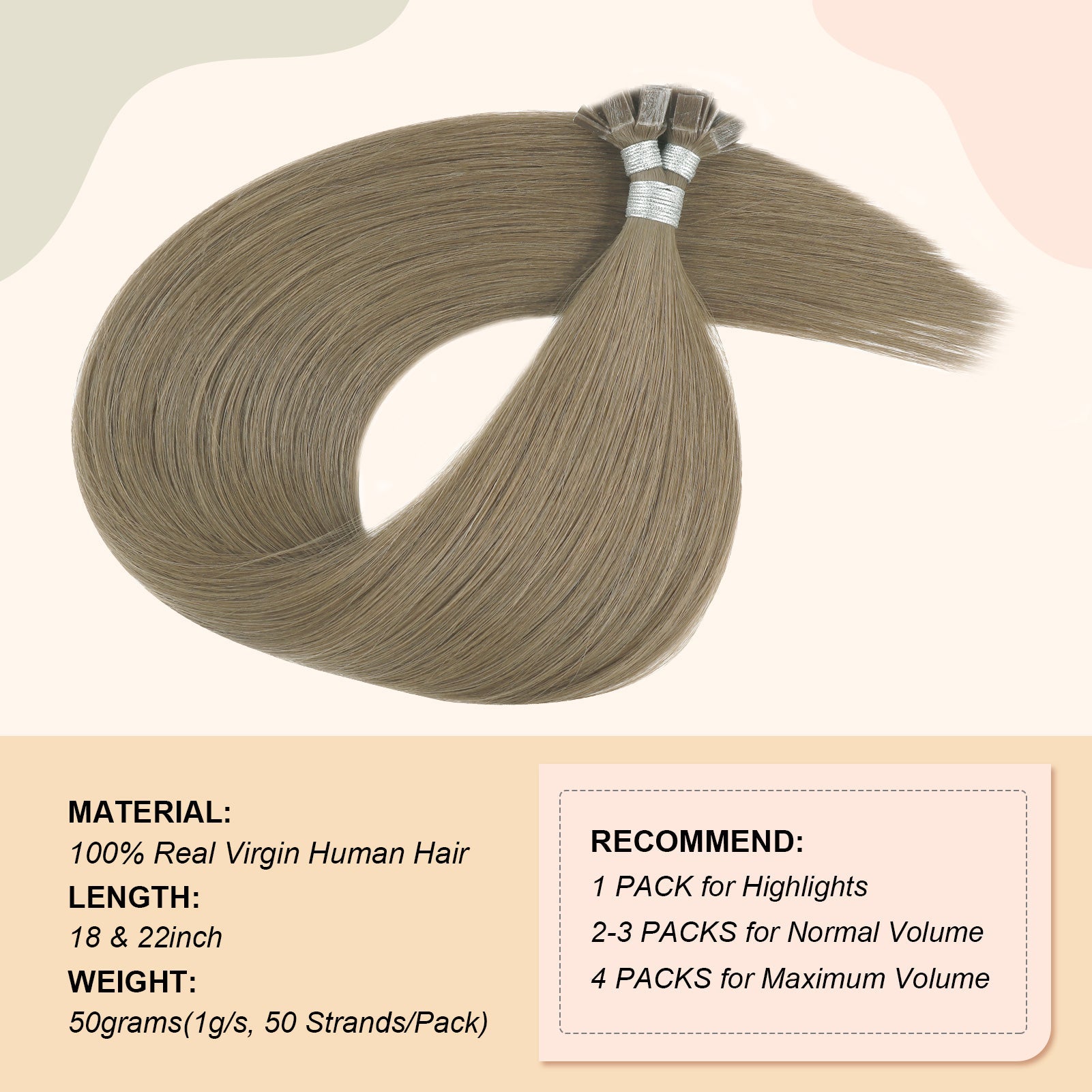 Keratin Bond Extensions Virgin Hair 18A# Sandy Brown