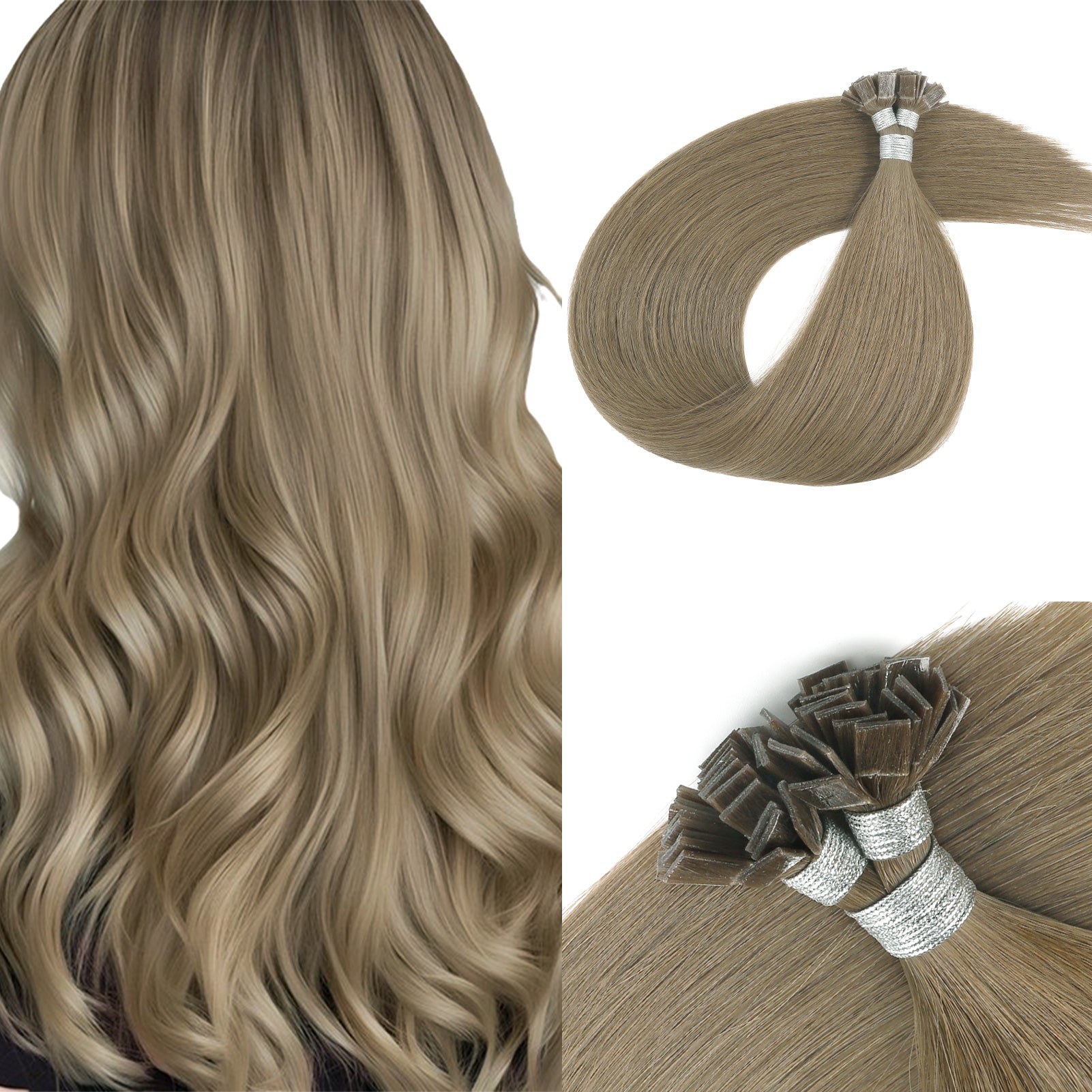 Keratin Bond Extensions Virgin Hair 18A# Sandy Brown