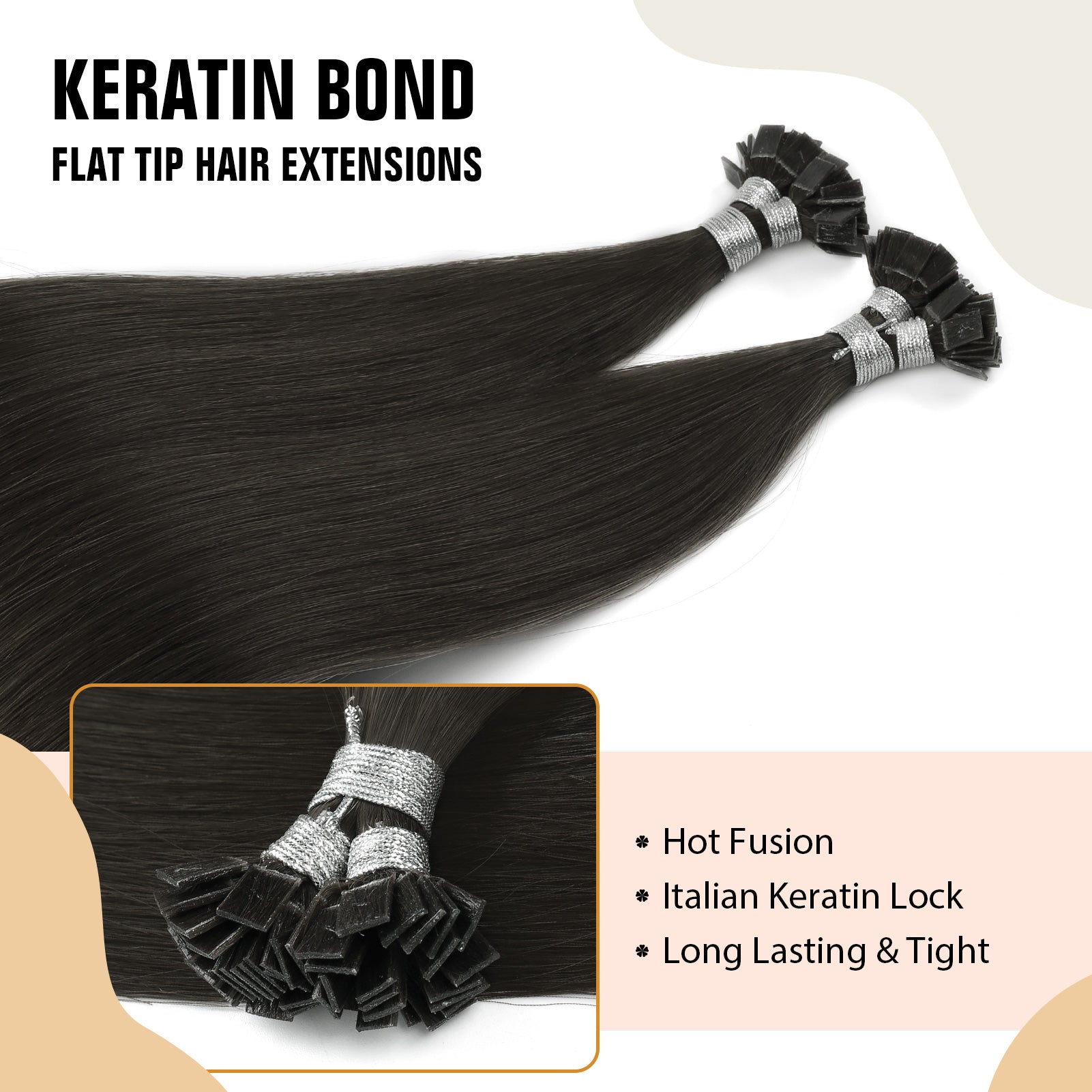 Keratin Bond Extensions Virgin Hair 1B# Off Black