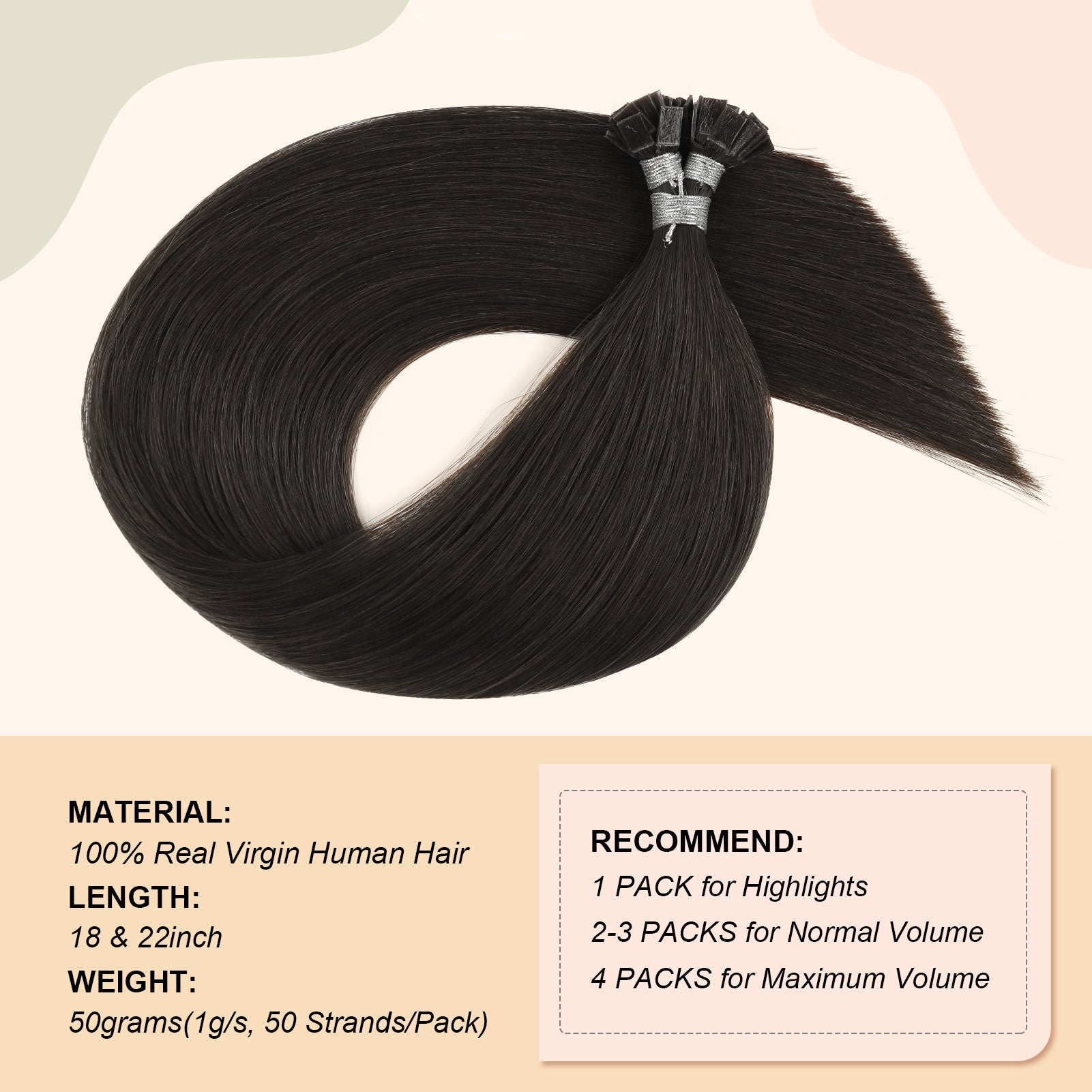 Keratin Bond Extensions Virgin Hair 1B# Off Black