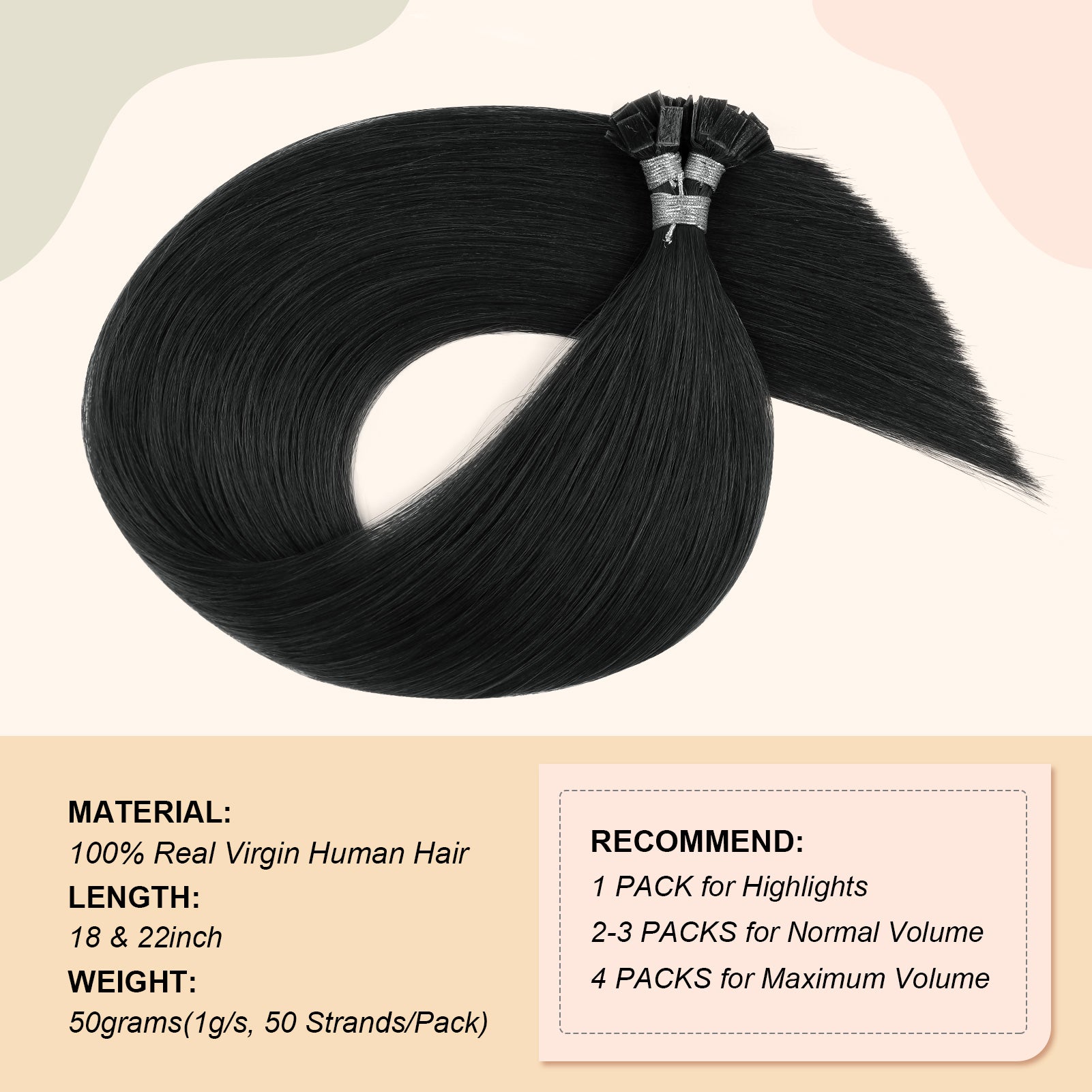 Keratin Bond Extensions Virgin Hair 1# Jet Black