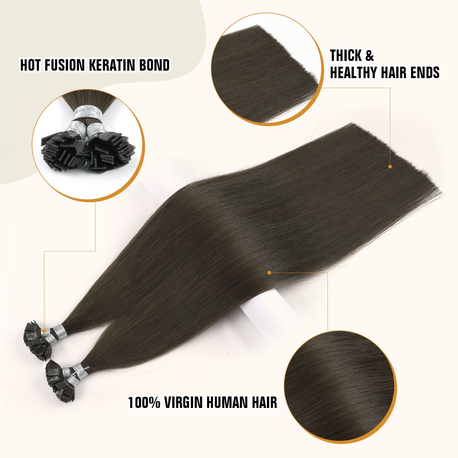Keratin Bond Extensions Virgin Hair 2A# Dark Chocolate Brown
