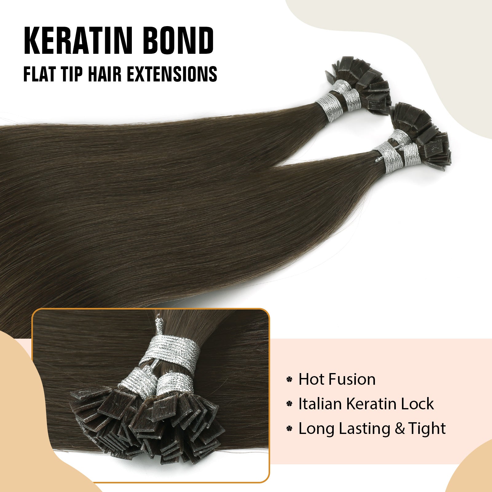 Keratin Bond Extensions Virgin Hair 2A# Dark Chocolate Brown