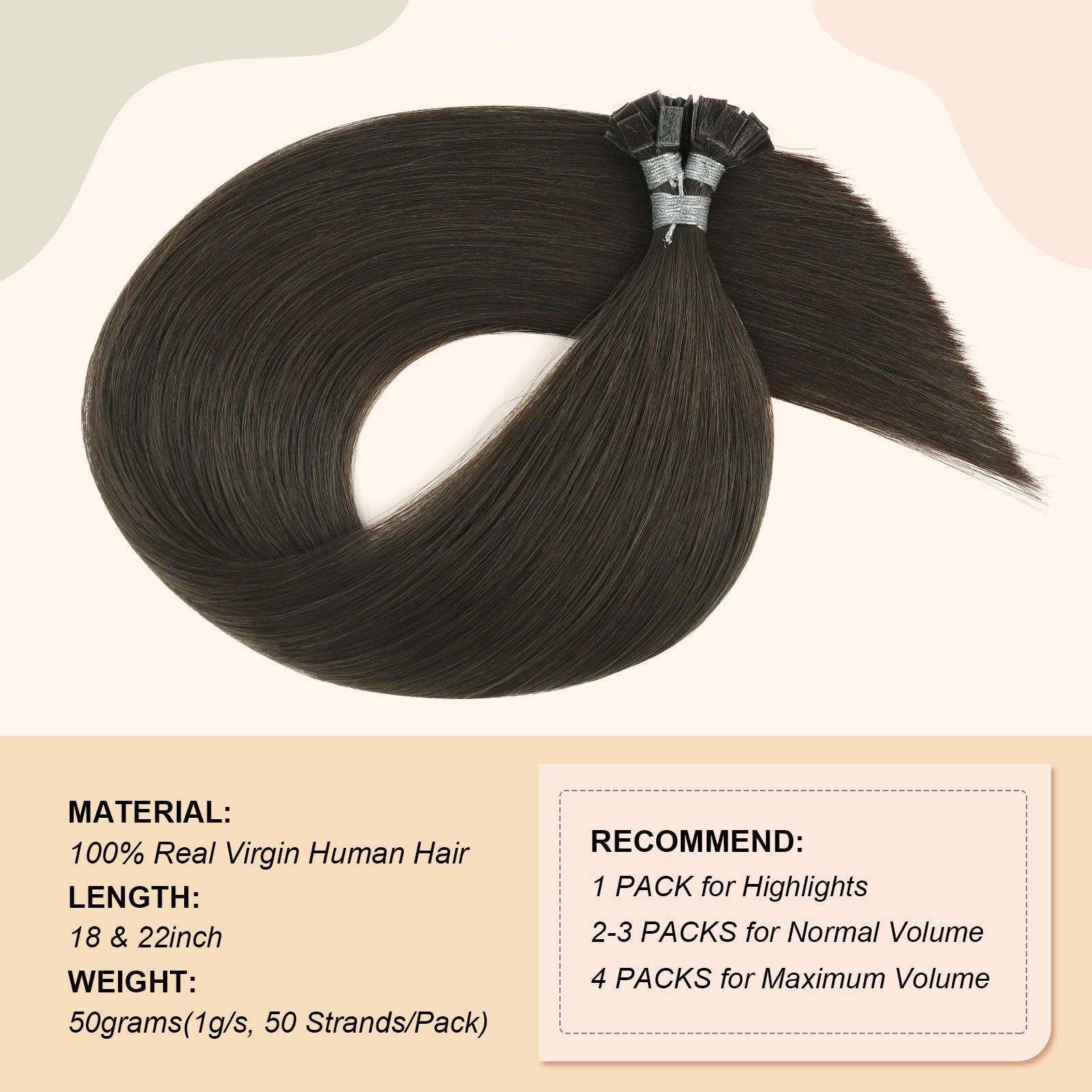 Keratin Bond Extensions Virgin Hair 2A# Dark Chocolate Brown