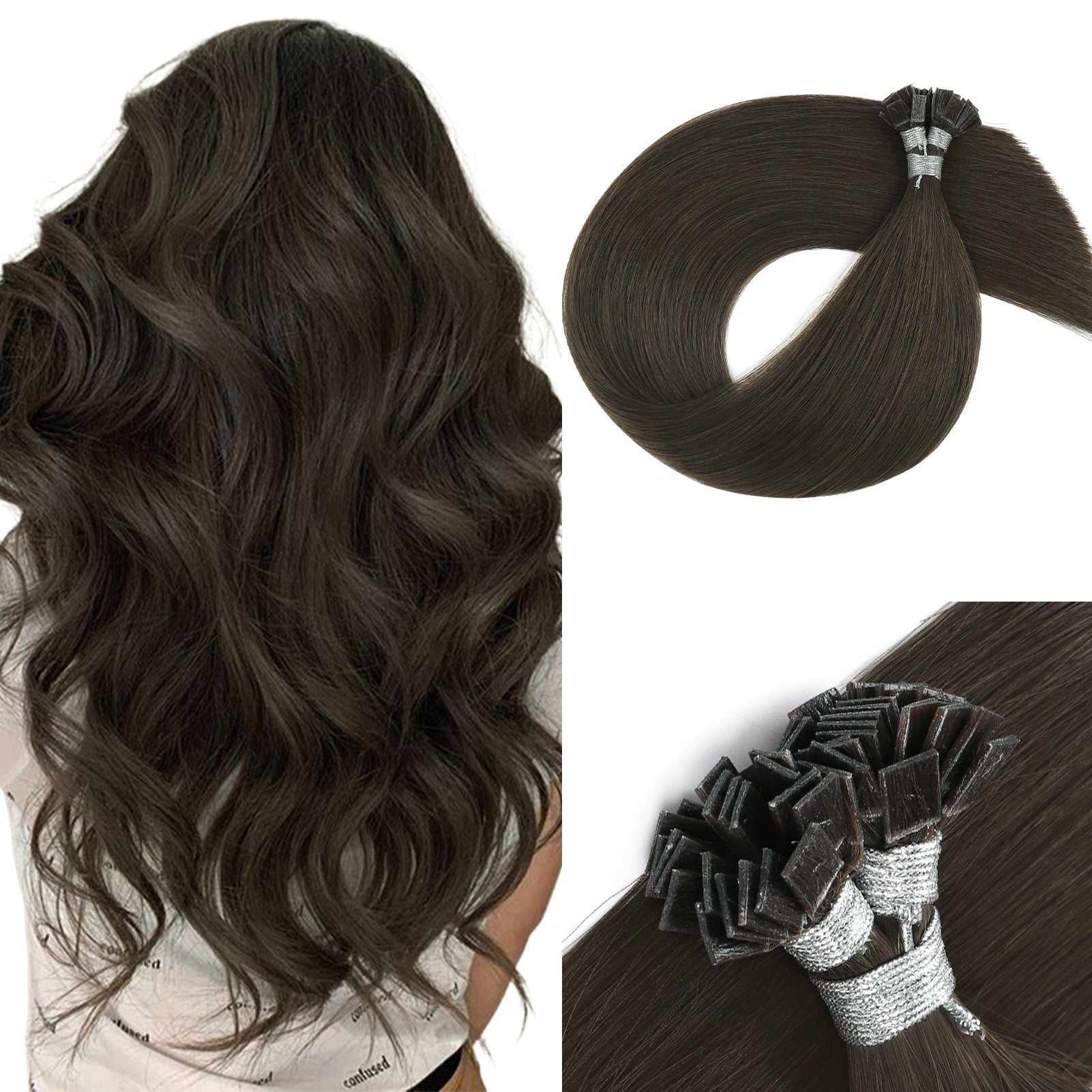 Keratin Bond Extensions Virgin Hair 2A# Dark Chocolate Brown