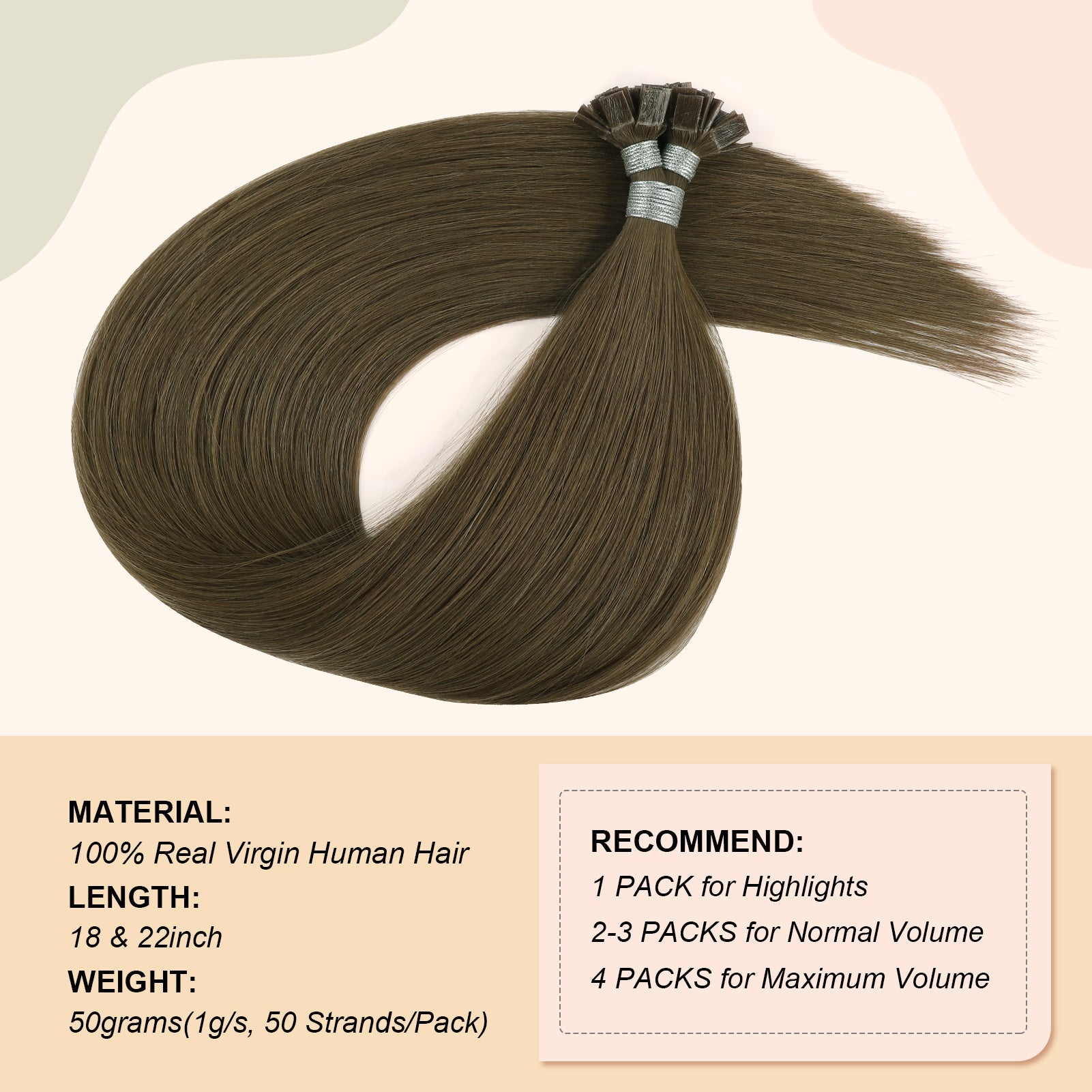 Keratin Bond Extensions Virgin Hair 3# Medium Ash Brown