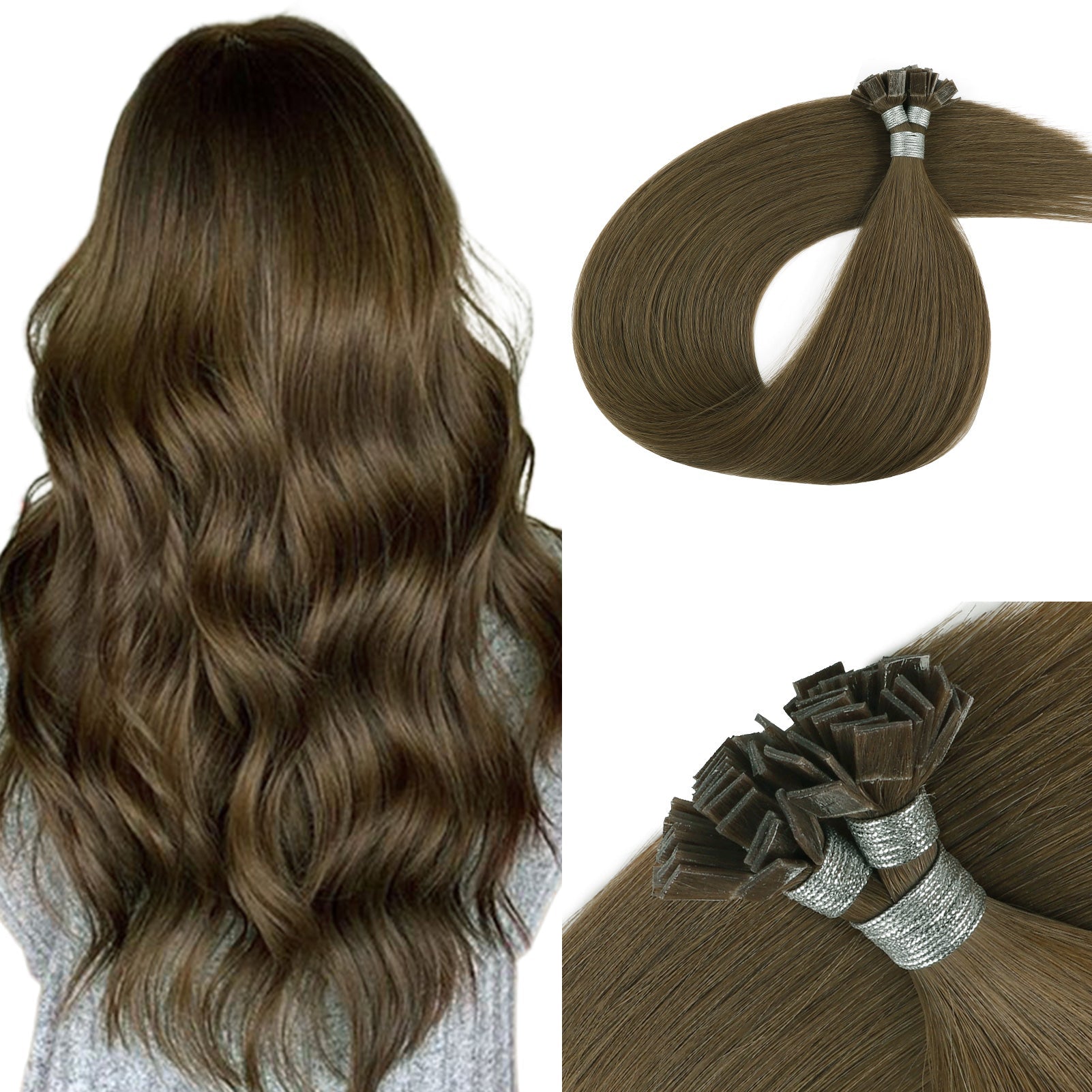 Keratin Bond Extensions Virgin Hair 3# Medium Ash Brown