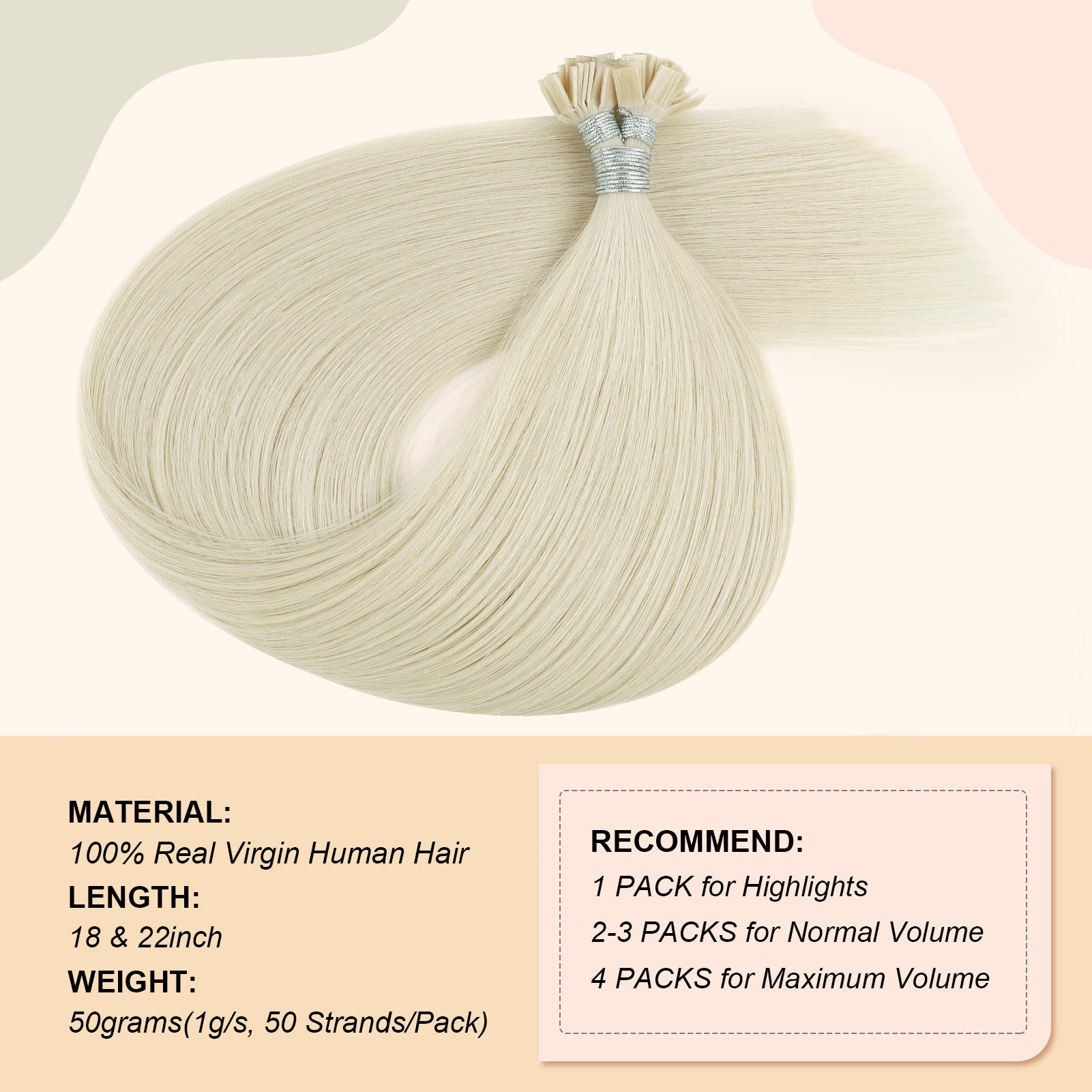 Keratin Bond Extensions Virgin Hair 60# Light Blonde