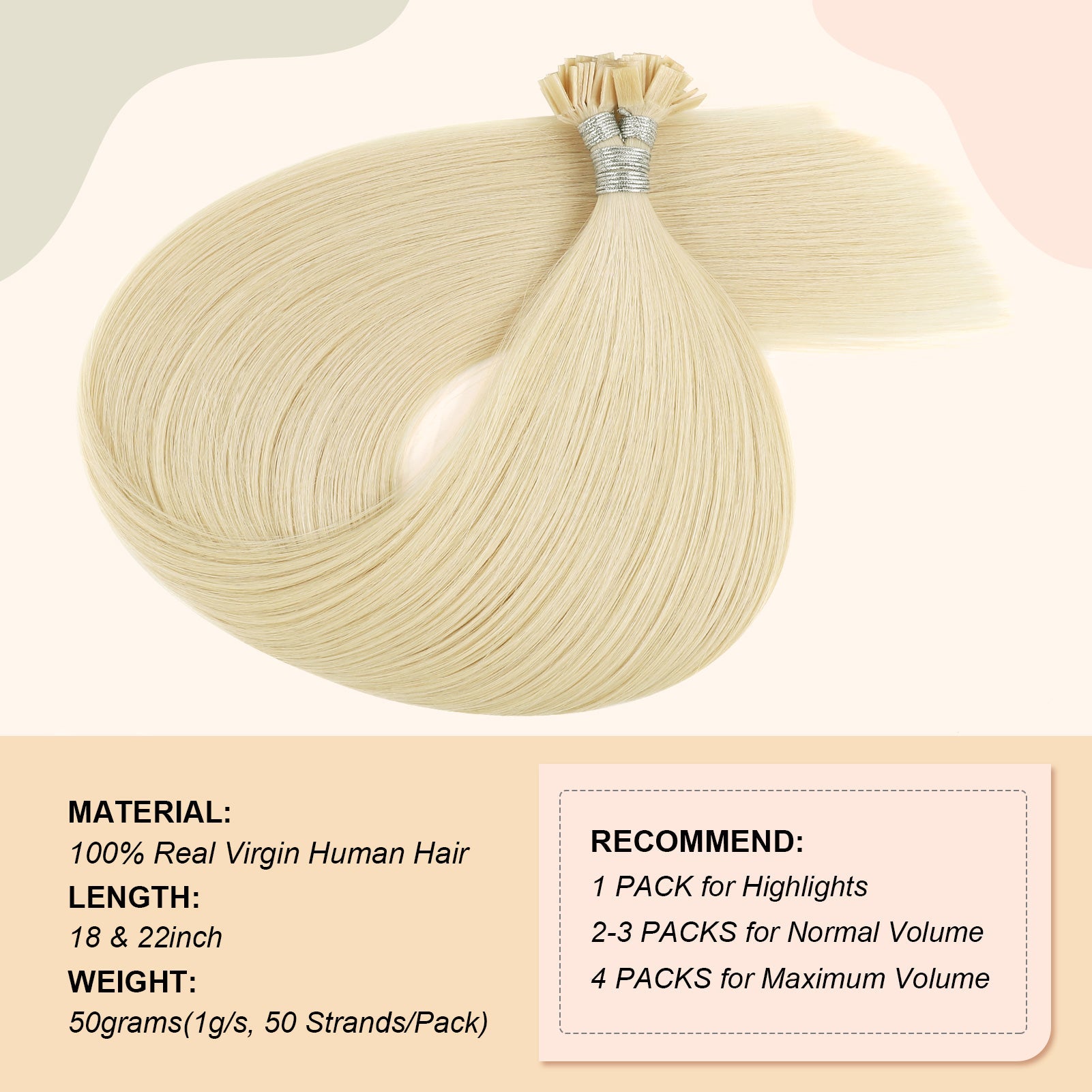 Keratin Bond Extensions Virgin Hair 613# Beach Blonde