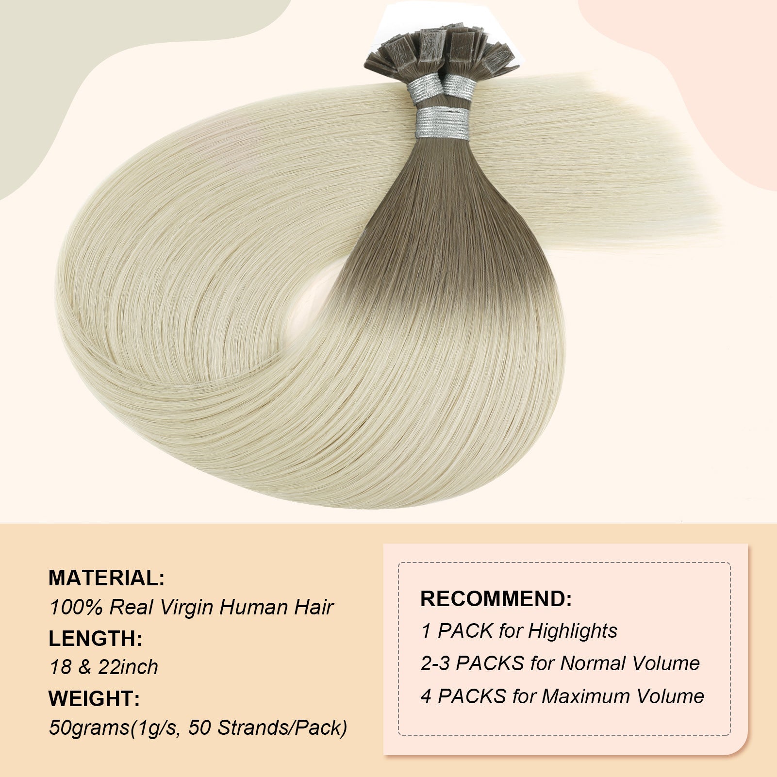 Keratin Bond Extensions Virgin Hair Ombre Color T16A/60A#