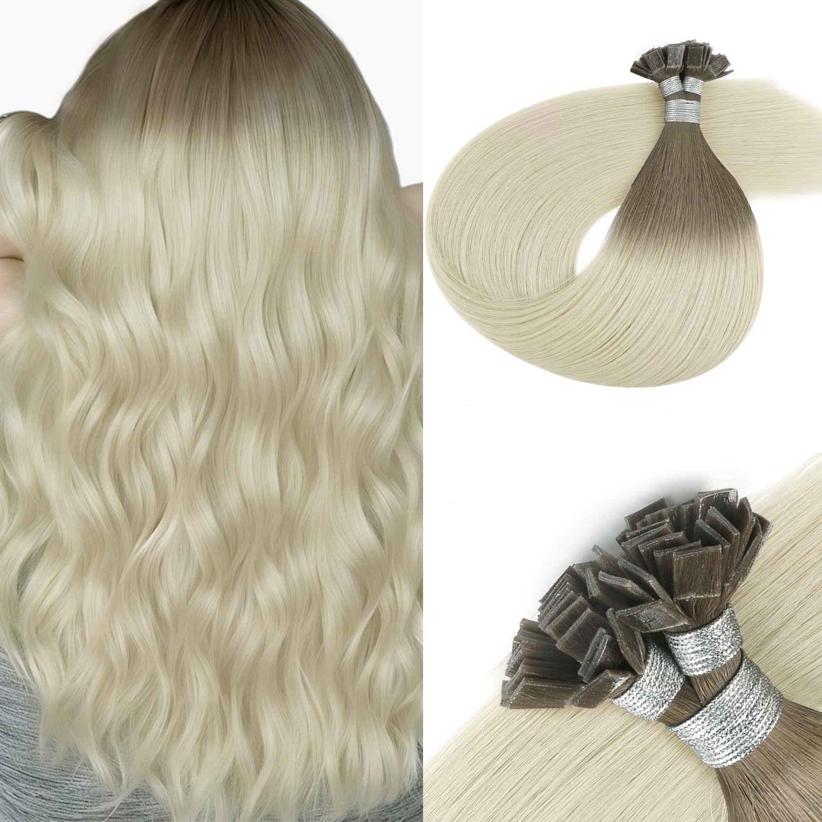 Keratin Bond Extensions Virgin Hair Ombre Color T16A/60A#