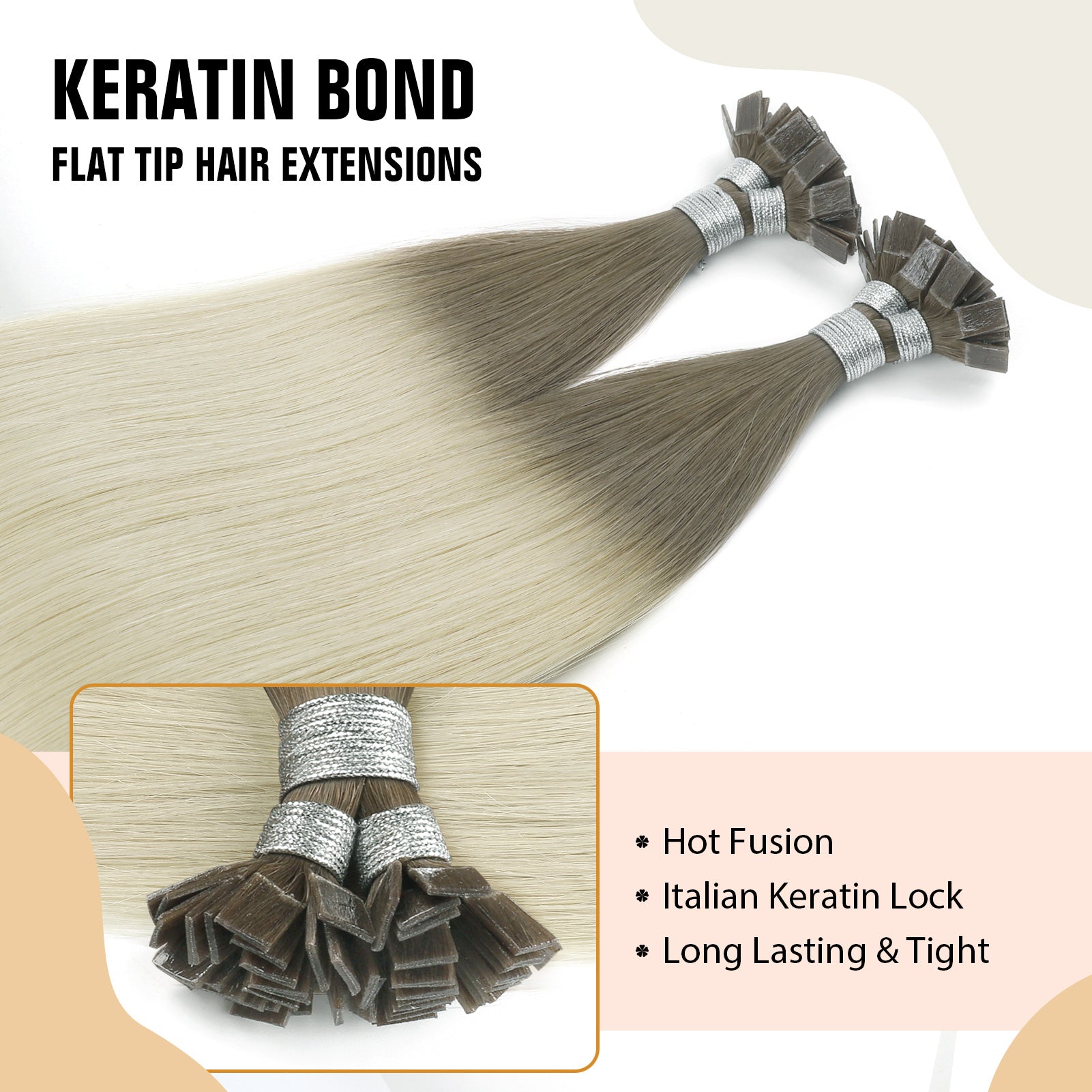 Keratin Bond Extensions Virgin Hair Ombre Color T16A/60A#