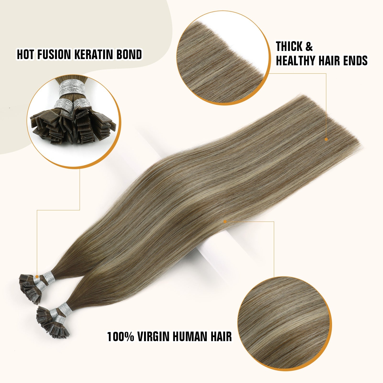 Keratin Bond Extensions Virgin Hair Rooted Highlights R3-P3/60#