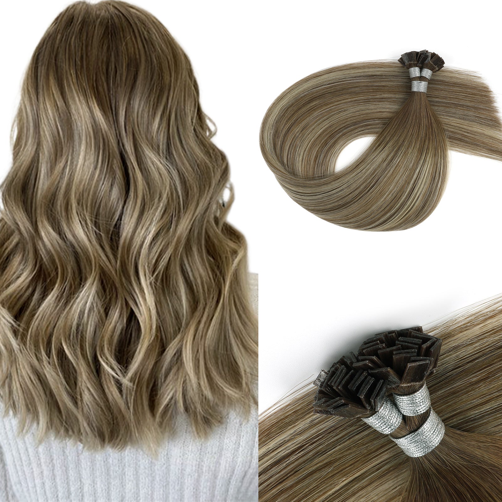 Keratin Bond Extensions Virgin Hair Rooted Highlights R3-P3/60#