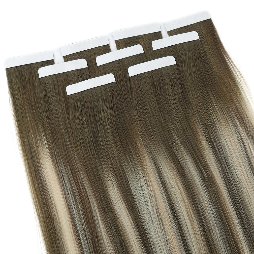 Virgin Tape in Hair Extensions Rooted Highlights R3-P3/60#
