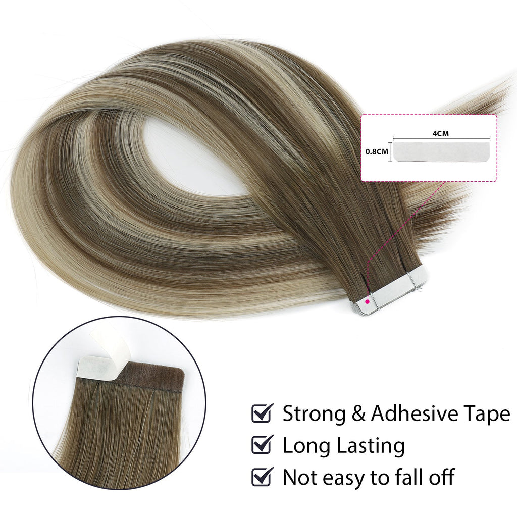 Virgin Tape in Hair Extensions Rooted Highlights R3-P3/60#