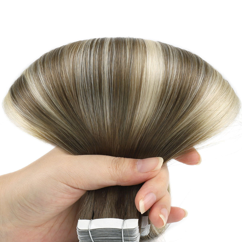 Virgin Tape in Hair Extensions Rooted Highlights R3-P3/60#