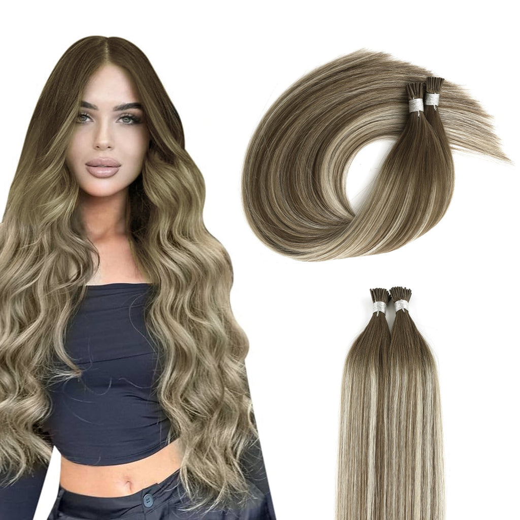 I Tip Hair Extensions Virgin Hair Rooted Highlights R3-P3/60#