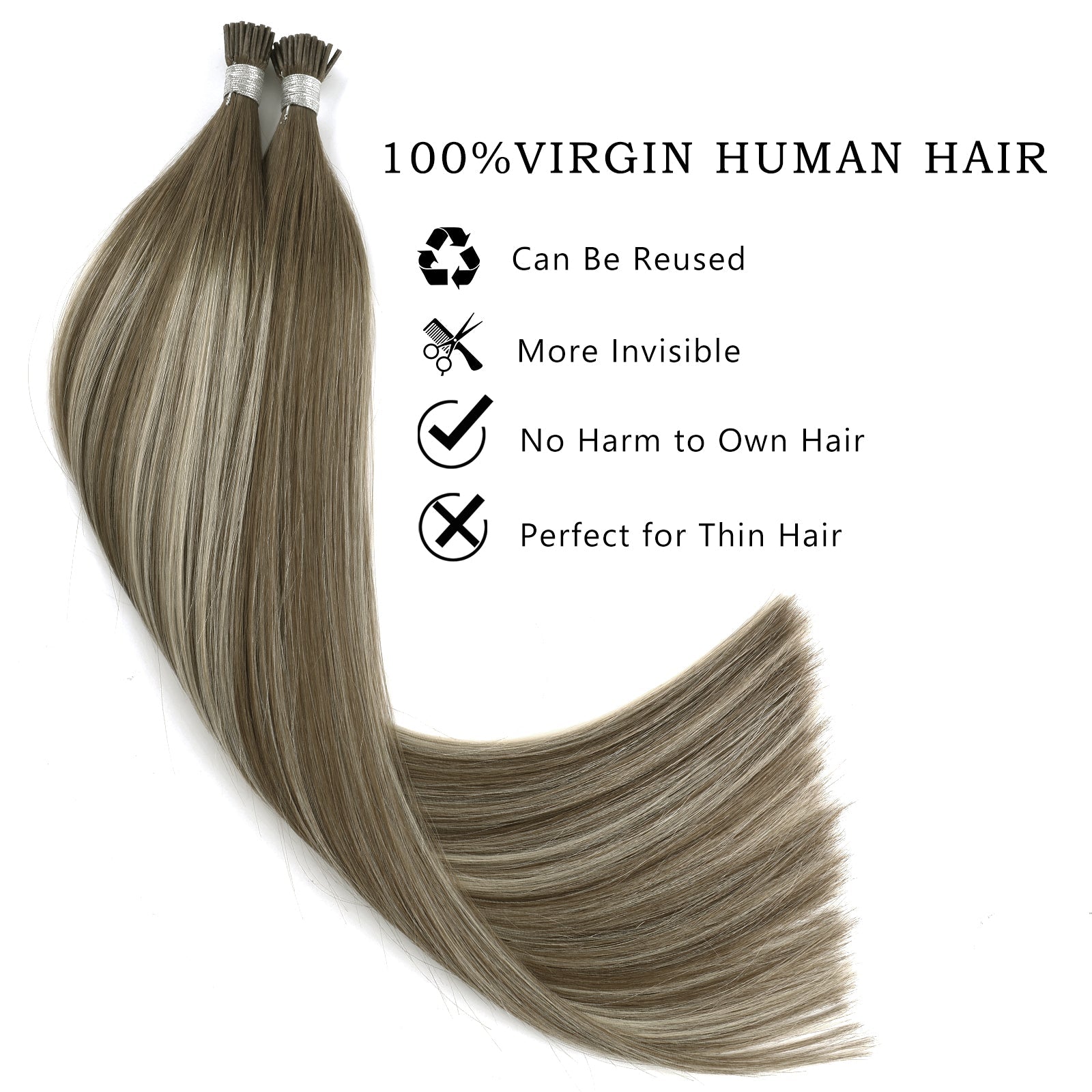 I Tip Hair Extensions Virgin Hair Rooted Highlights R3-P3/60#