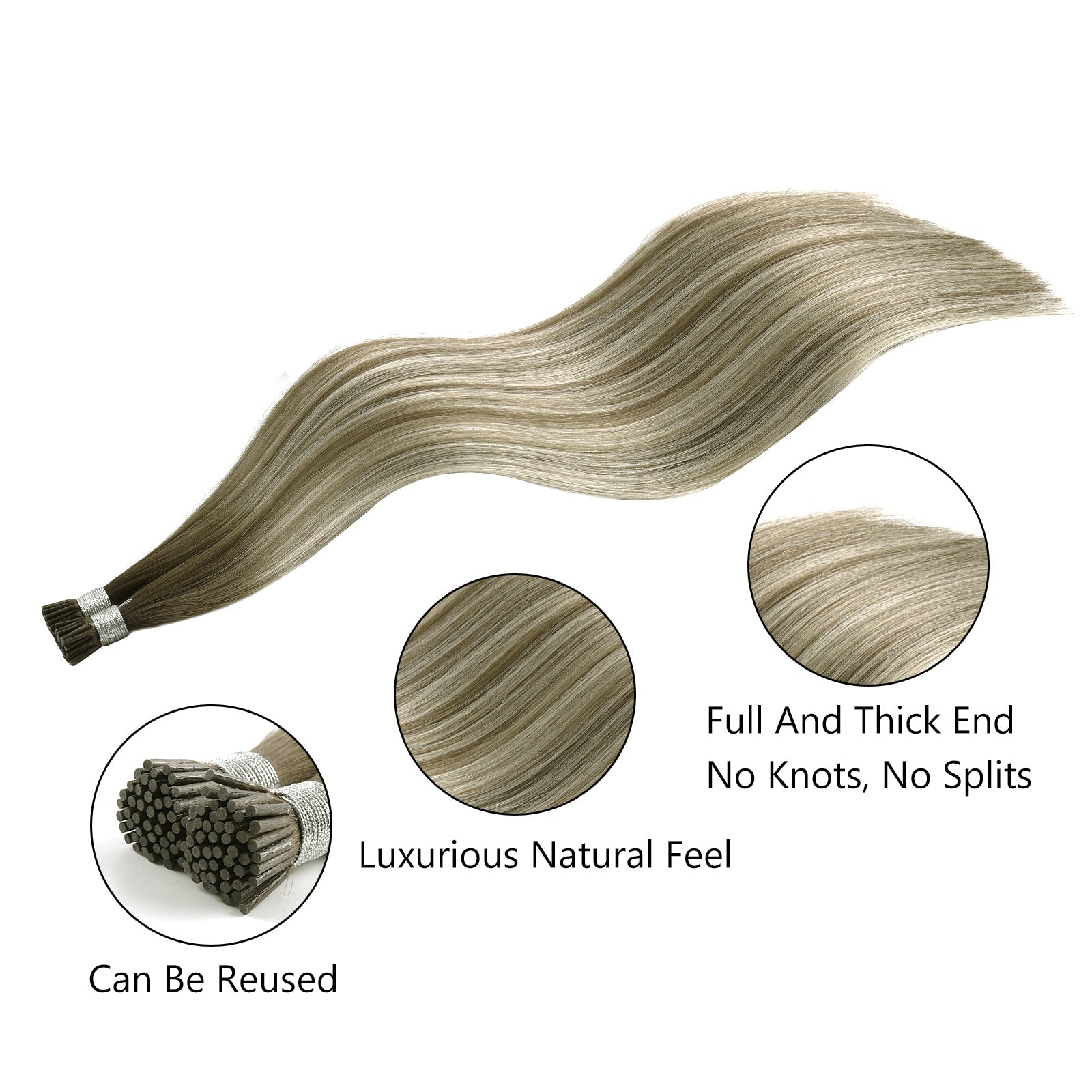 I Tip Hair Extensions Virgin Hair Rooted Highlights R3-P3/60#