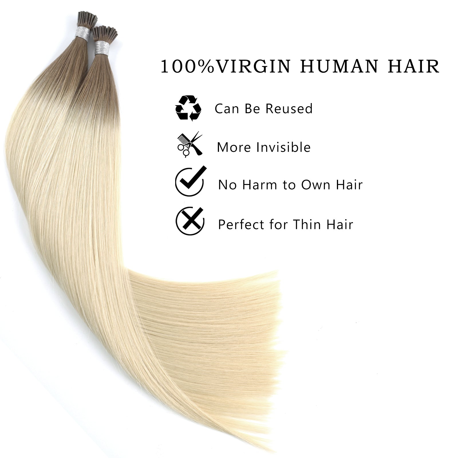 I Tip Hair Extensions Virgin Hair Ombre T9/60#