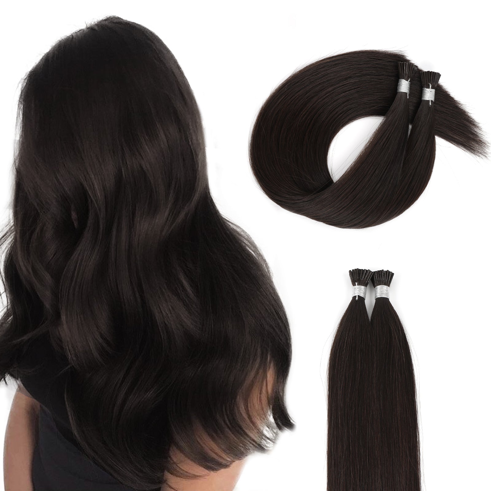 I Tip Hair Extensions Virgin Hair #1B Off Black