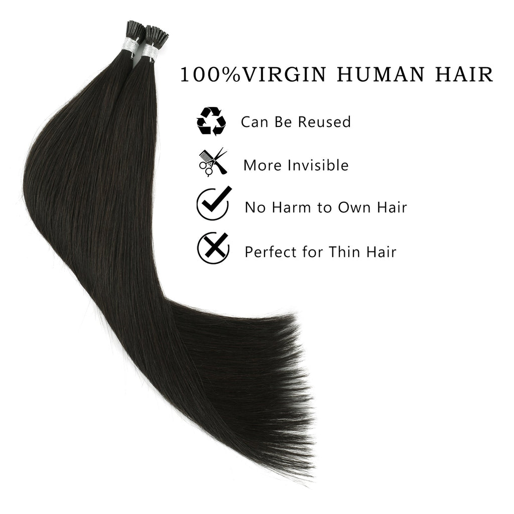 I Tip Hair Extensions Virgin Hair #1B Off Black