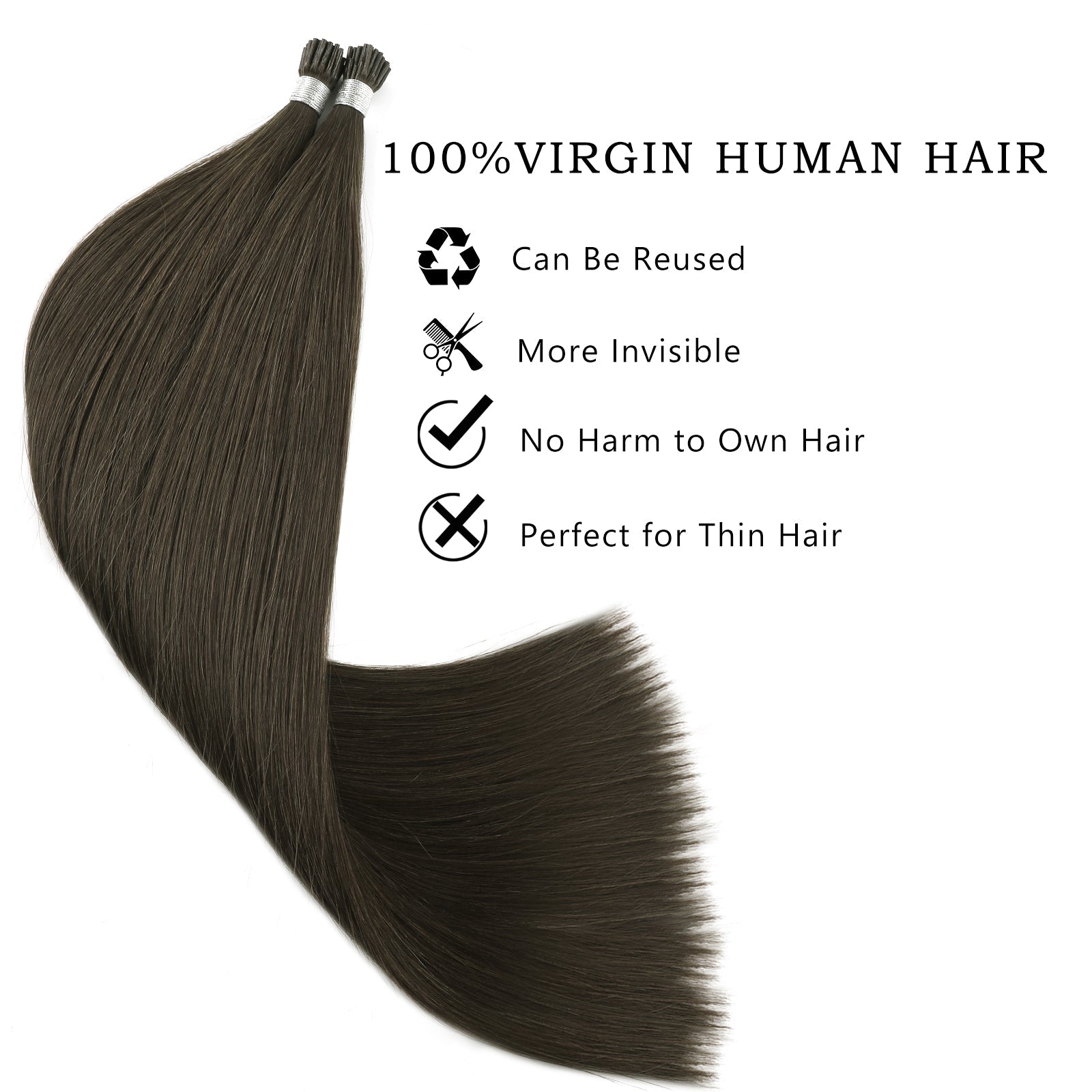 I Tip Hair Extensions Virgin Hair 2A# Dark Chocolate Brown