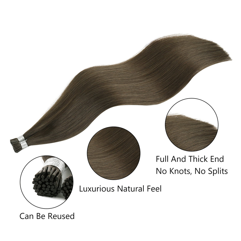 I Tip Hair Extensions Virgin Hair 2A# Dark Chocolate Brown