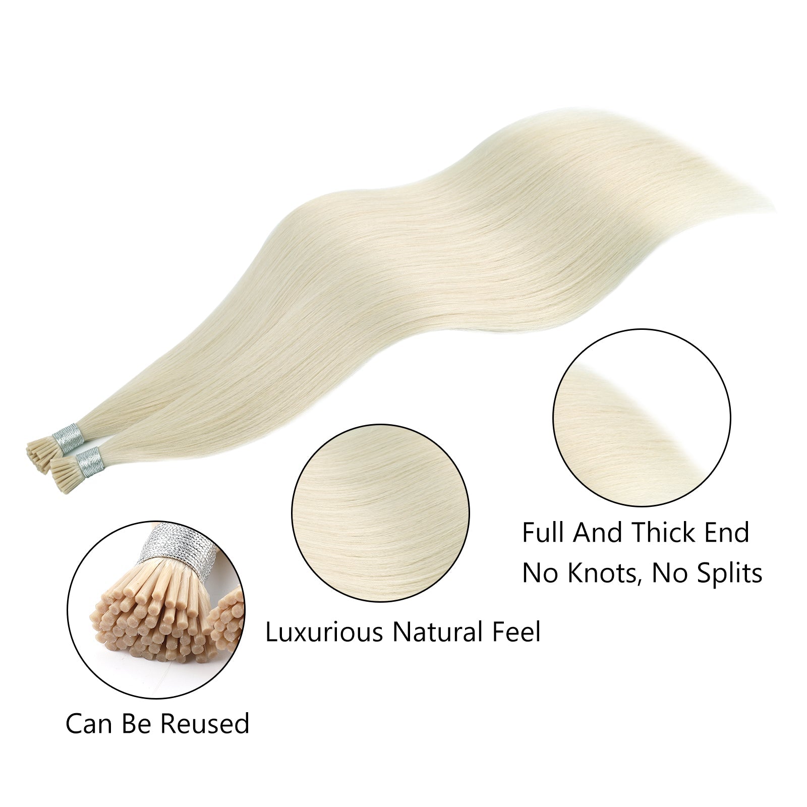 I Tip Hair Extensions Virgin Hair 60# Light Blonde