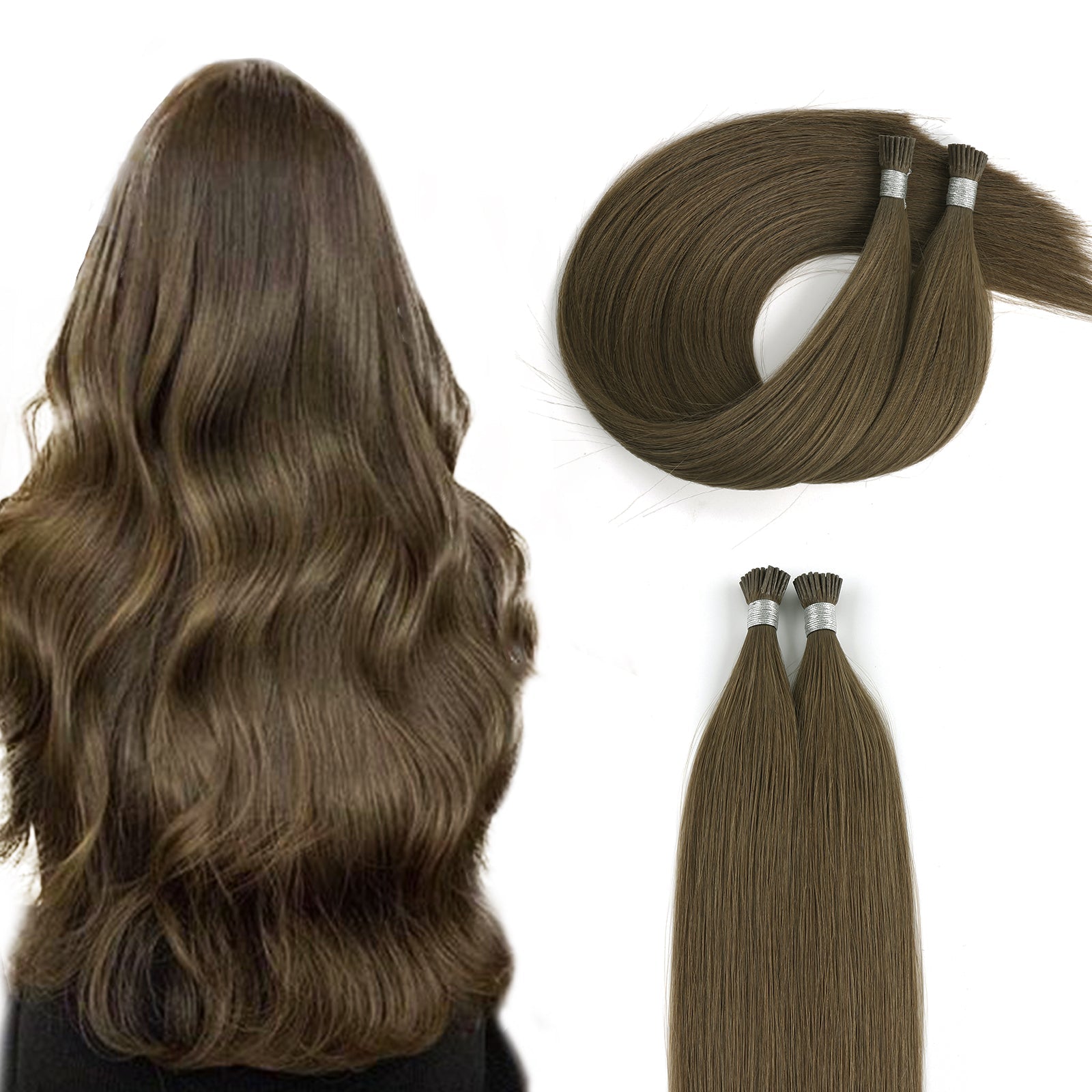 I Tip Hair Extensions Virgin Hair 3#  Medium Ash Brown