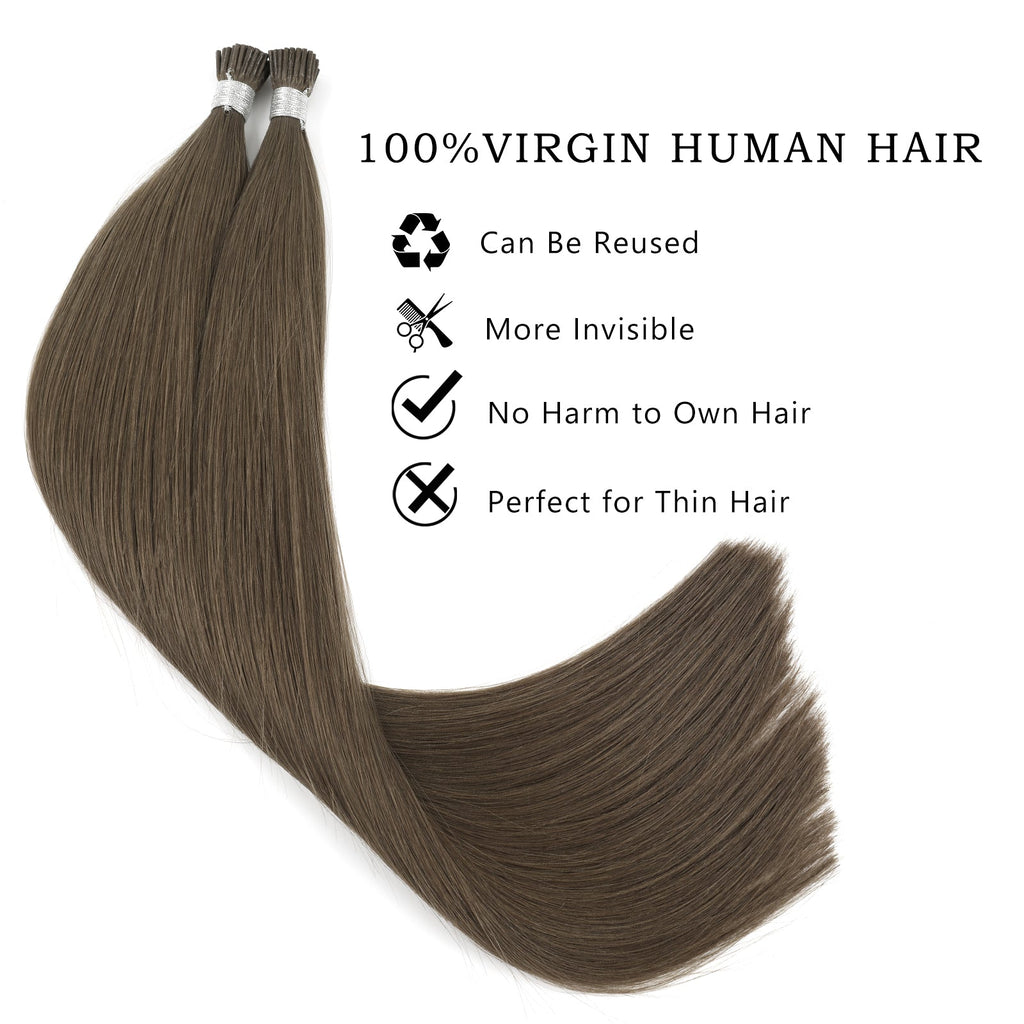 I Tip Hair Extensions Virgin Hair 4# Warm Chestnut Brown