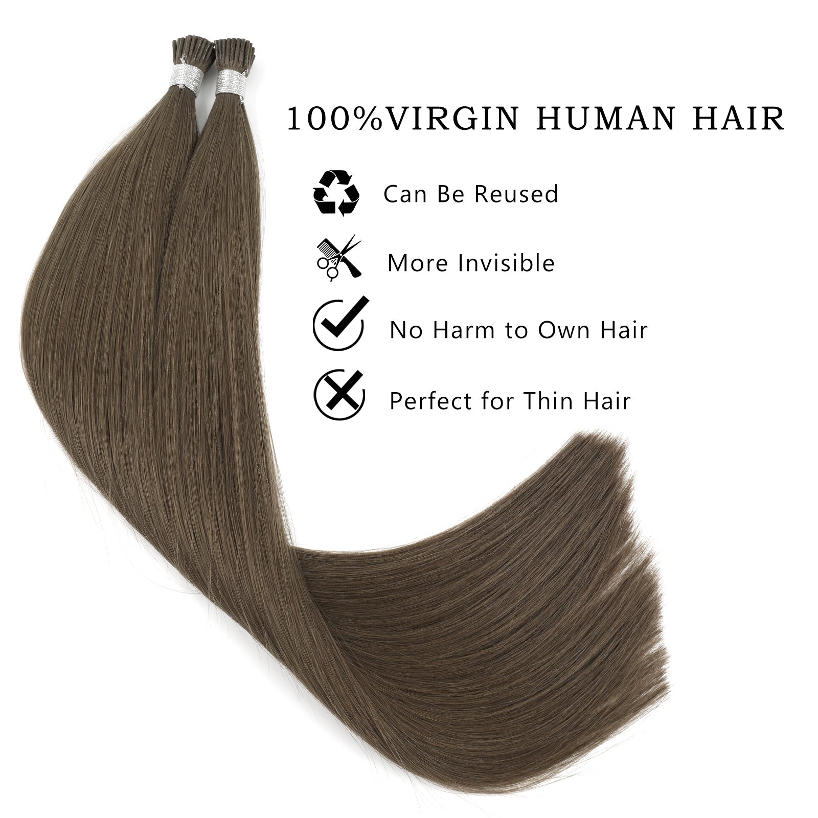 I Tip Hair Extensions Virgin Hair 4# Warm Chestnut Brown