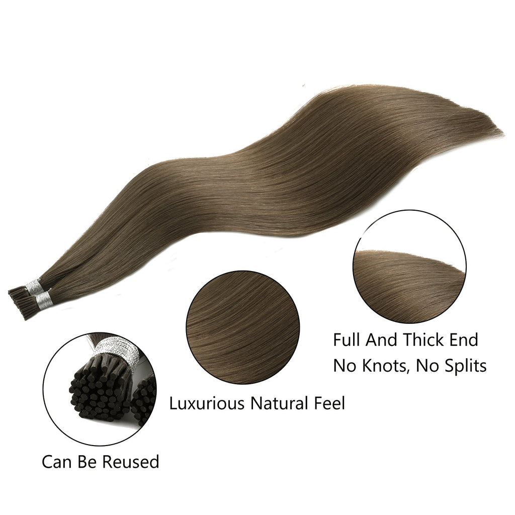 I Tip Hair Extensions Virgin Hair 4# Warm Chestnut Brown